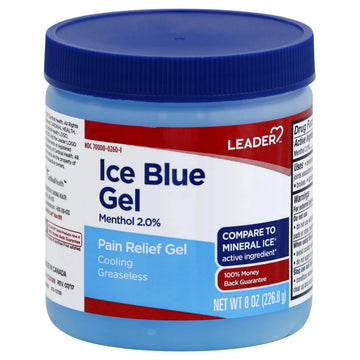 LEADER Ice Blue Gel Pain Relieving Greaseless Fast-Acting Topical Analgesic Cooling Therapy Muscle Joint Long-Lasting Relief Backache Arthritis Sports Injuries soothes Aches 8oz. Each (Pack of 5) Leader uk supplements