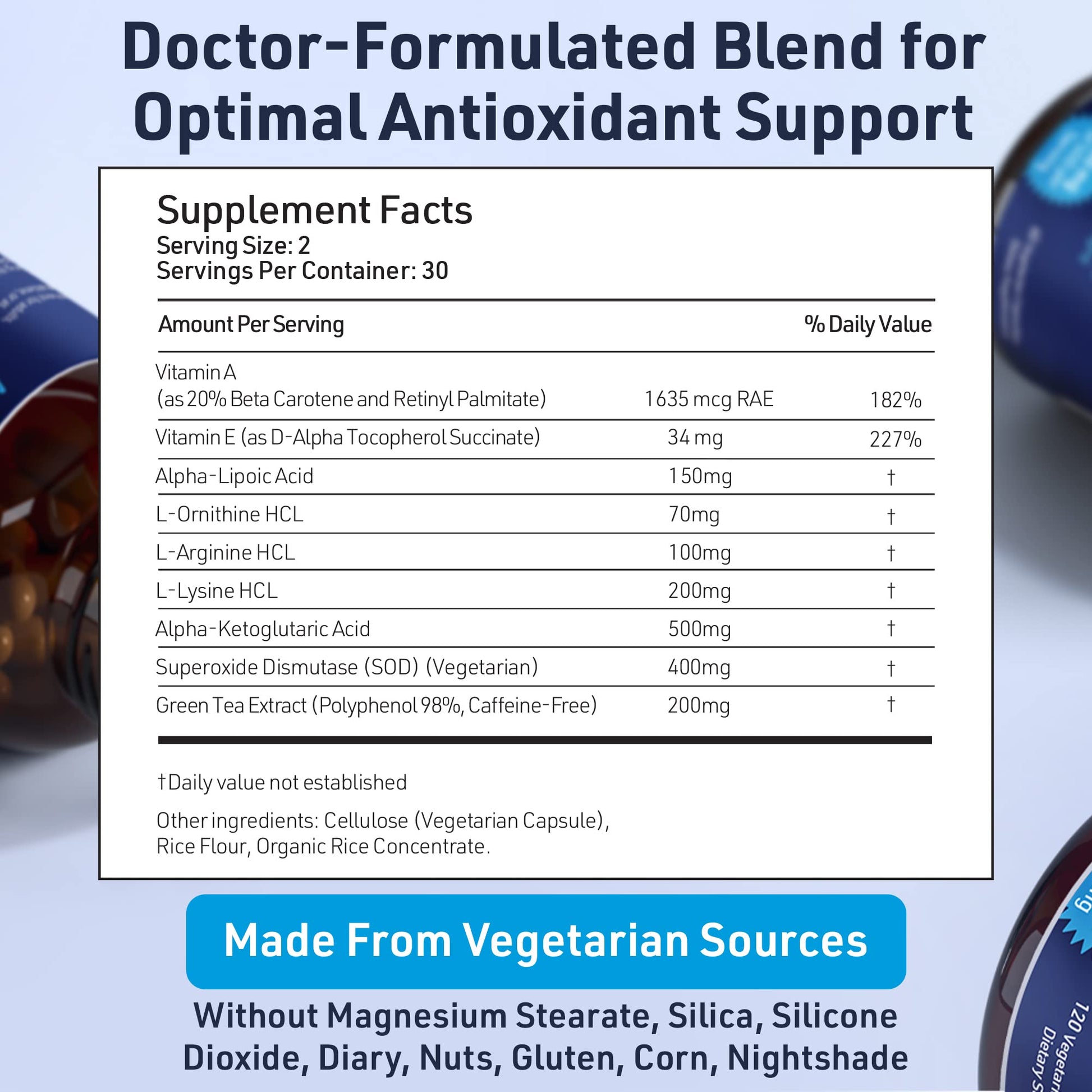 SOD Antioxidants Complex Healthy Aging Supplement - 400mg of Superoxide Dismutase - Alpha Lipoic Acid - L-Arginine -Lysine - AKG - Vitamin A - Vitamin E for Immune Support-60 Capsules AgeImmune uk supplements