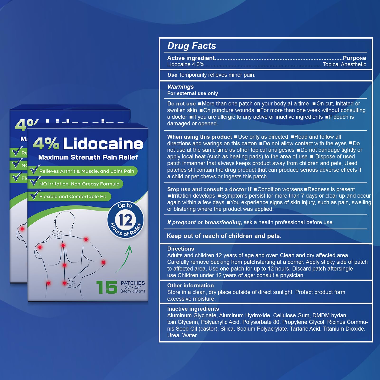 Uposiut 4% Lidocaine Pain Relief Patches 30 Count – Maximum Strength, 12 Hour Long Lasting, Flexible & Low Odor, for Back, Neck, Knee & Shoulder - 002AB Uposiut uk supplements
