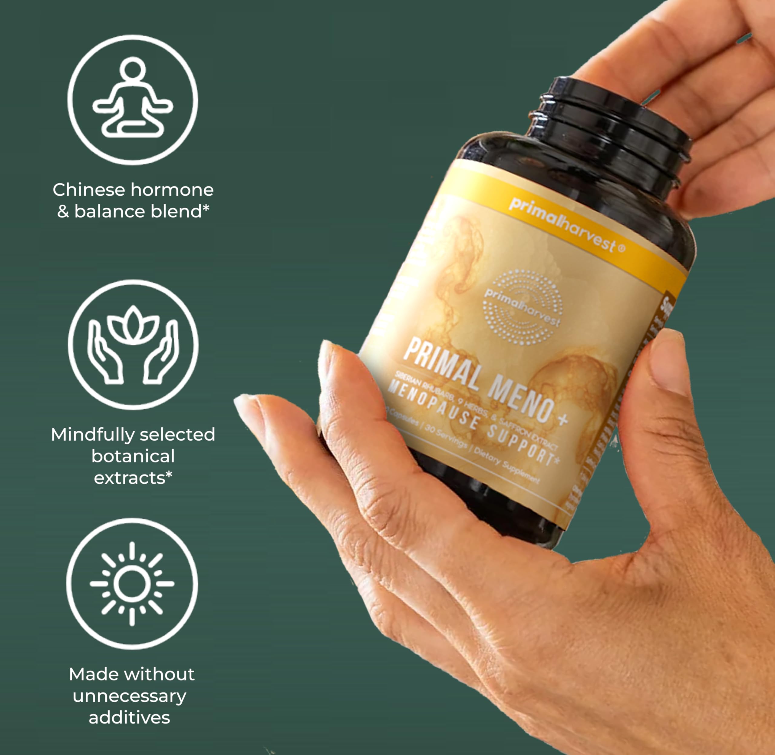 Primal Harvest Meno+ Menopause Support with Saffron & Chinese Herbs Support Mood, Menopausal Symptom Relief, & General Well-Being (1 Pack) Primal Harvest uk supplements