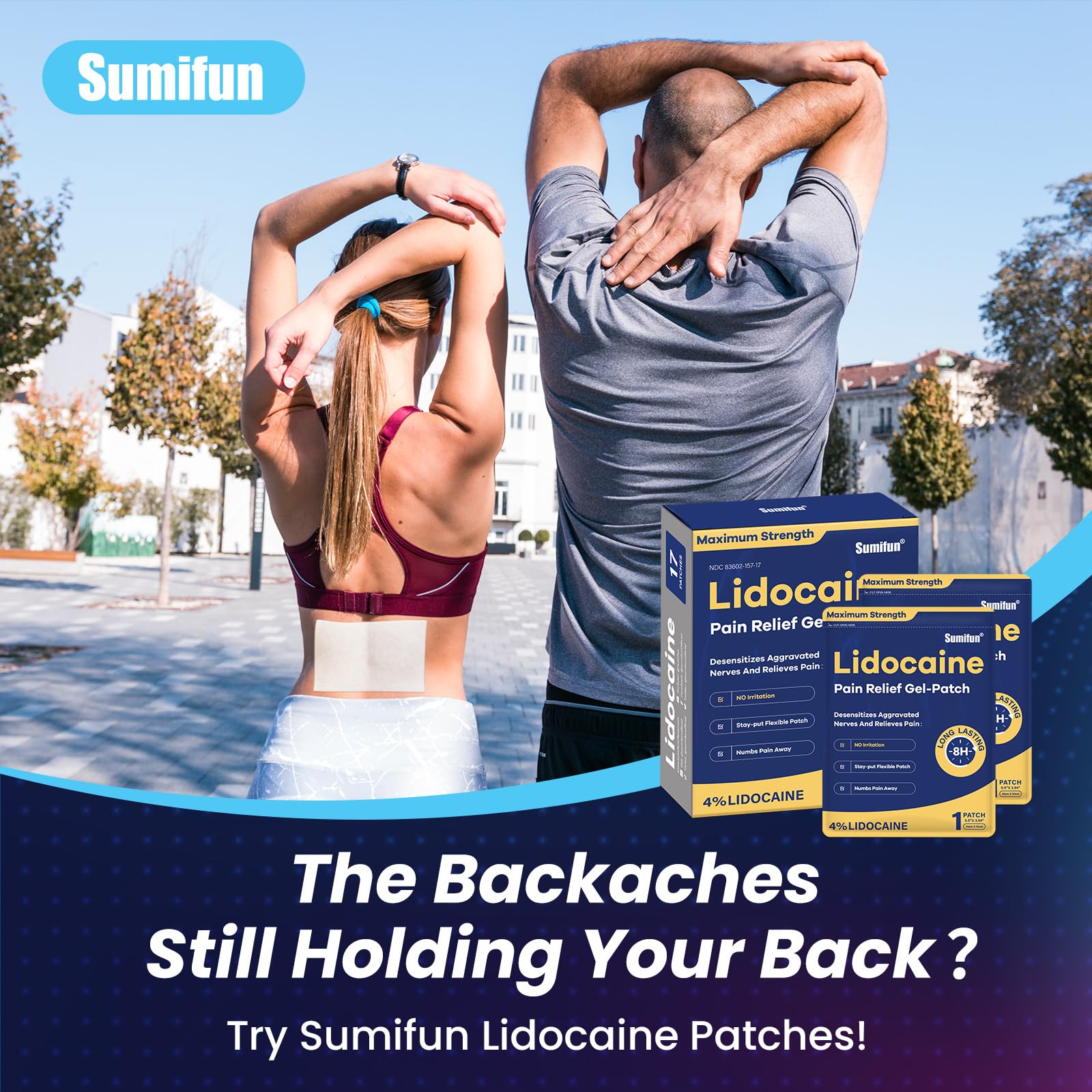 Sumifun 4% Lidocaine Patches Maximum Strength - Pain Relieving Gel Patch for Muscle Soreness, Back Ache, Knee, Neck & Joint Pains - Topical Analgesic (Large, Count, 17) Sumifun uk supplements