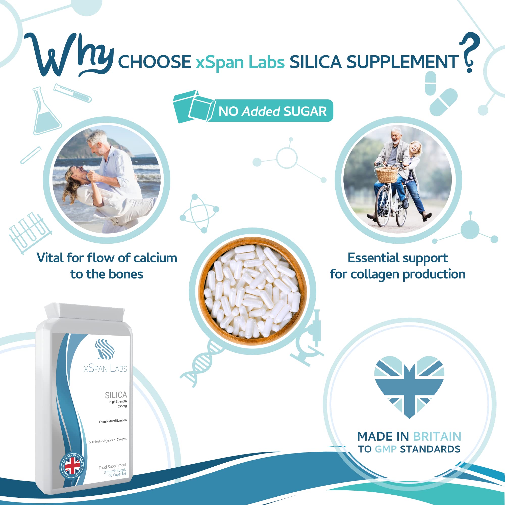 Silica 225mg – 90 Capsules - A Potent Highly Bioavailable Form - Naturally Sourced from Bamboo Extract - One-A-Day Vegan Capsules to Support Healthy Hair, Nails and Skin - Made in The UK Xspan Labs uk supplements