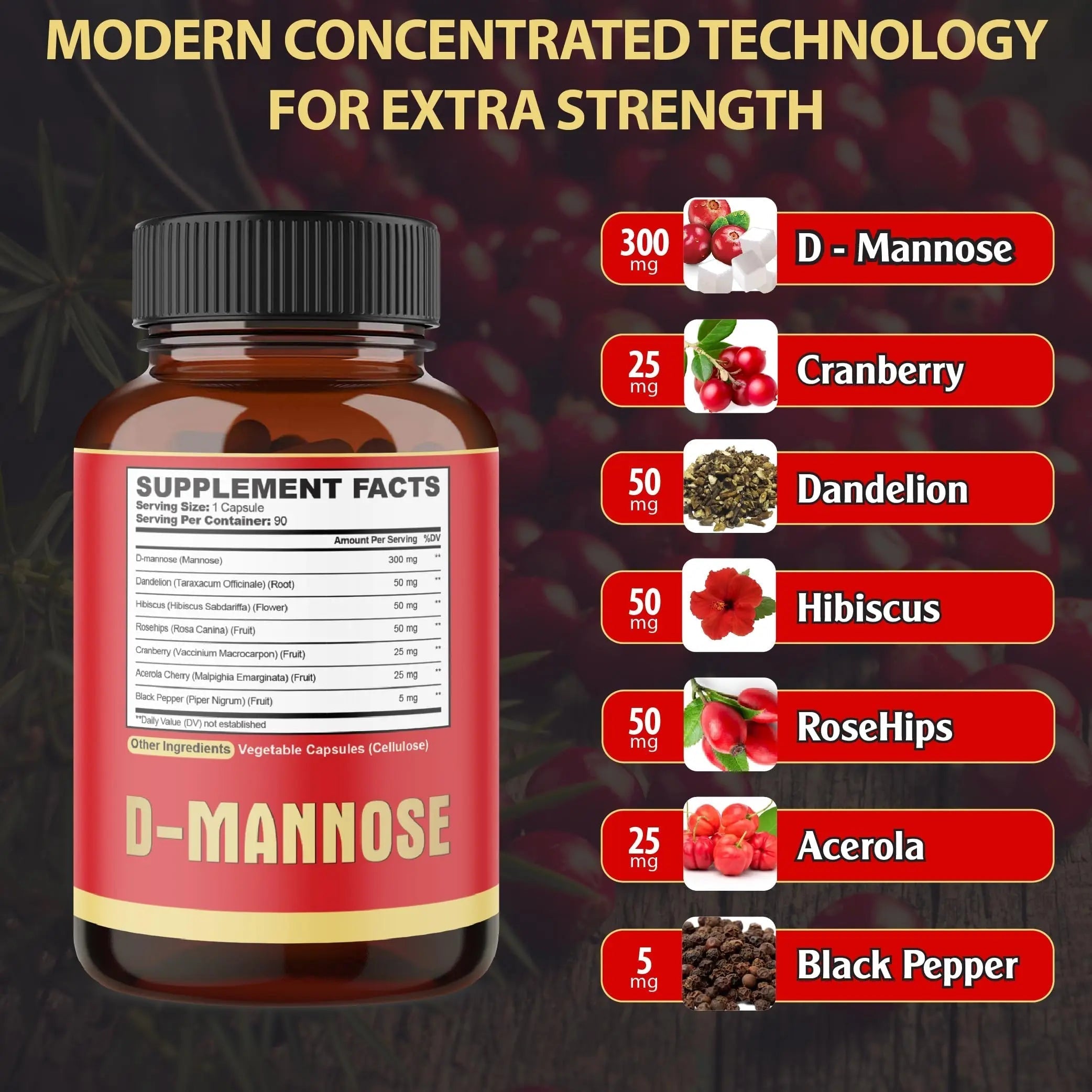 agobi D-Mannose Capsules - 7 Herbs with Cranberry, Dandelion, Hibiscus and More - Support Flush Impurities and Urinary Tract Health - 90 Vegan Capsules 3-Month Supply agobi uk supplements