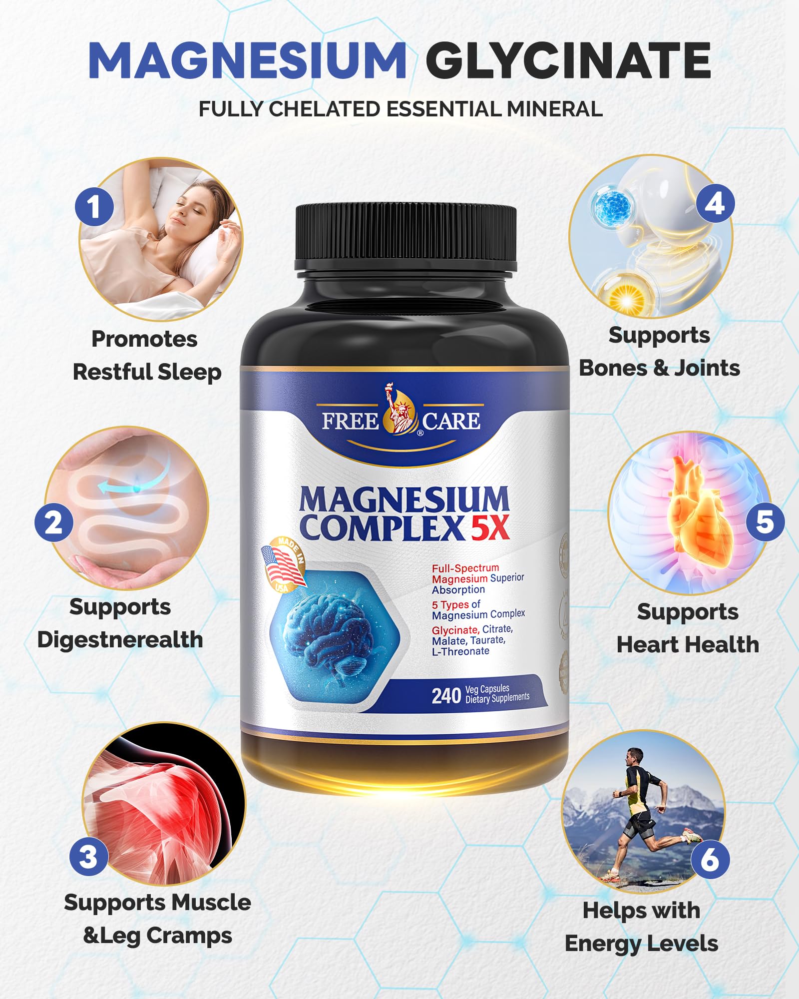 820mg Magnesium Complex 240 Veggie Capsules,for Women & Men with Magnesium Glycinate,Citrate, Malate,Taurate & L-Threonate for Sleep, Mood, Muscle Relaxation & Nerve Function Vegan Friendly, Non-GMO FreeCare uk supplements