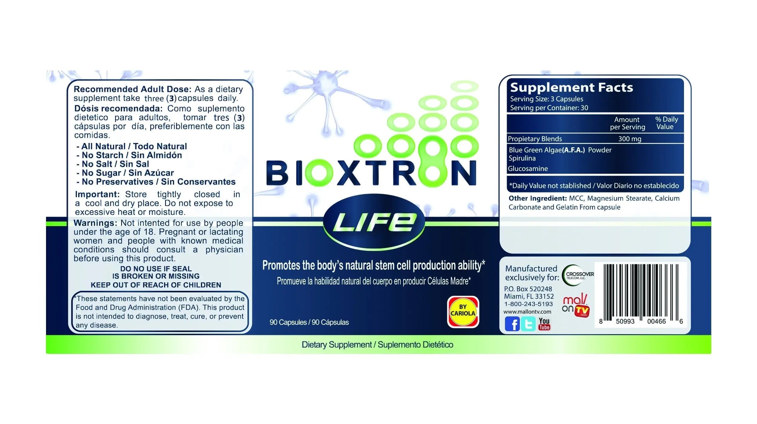 Bioxtron Life AFA Stem Cell Supplement - Joint Support & Muscle Pain - Immune System Support - Support Energy Levels - Stem Cell Production - Blue Green Algae Spirulina - 90 Caps + Cream 2 oz Bioxtron uk supplements