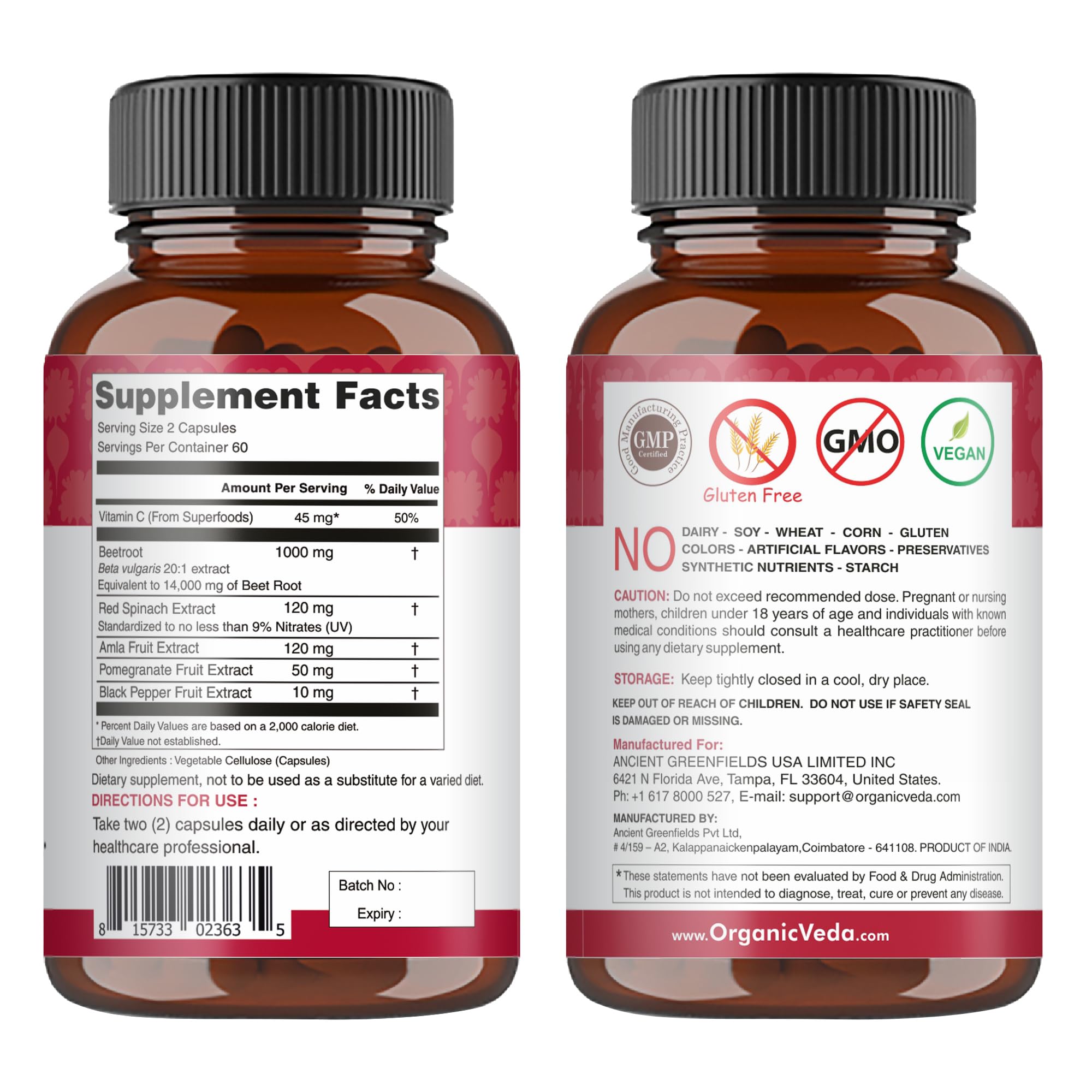 Organic Veda Beet Root Capsules - Triple Reds Nitric Oxide Beets Supplements - Concentrated Organic Veda uk supplements
