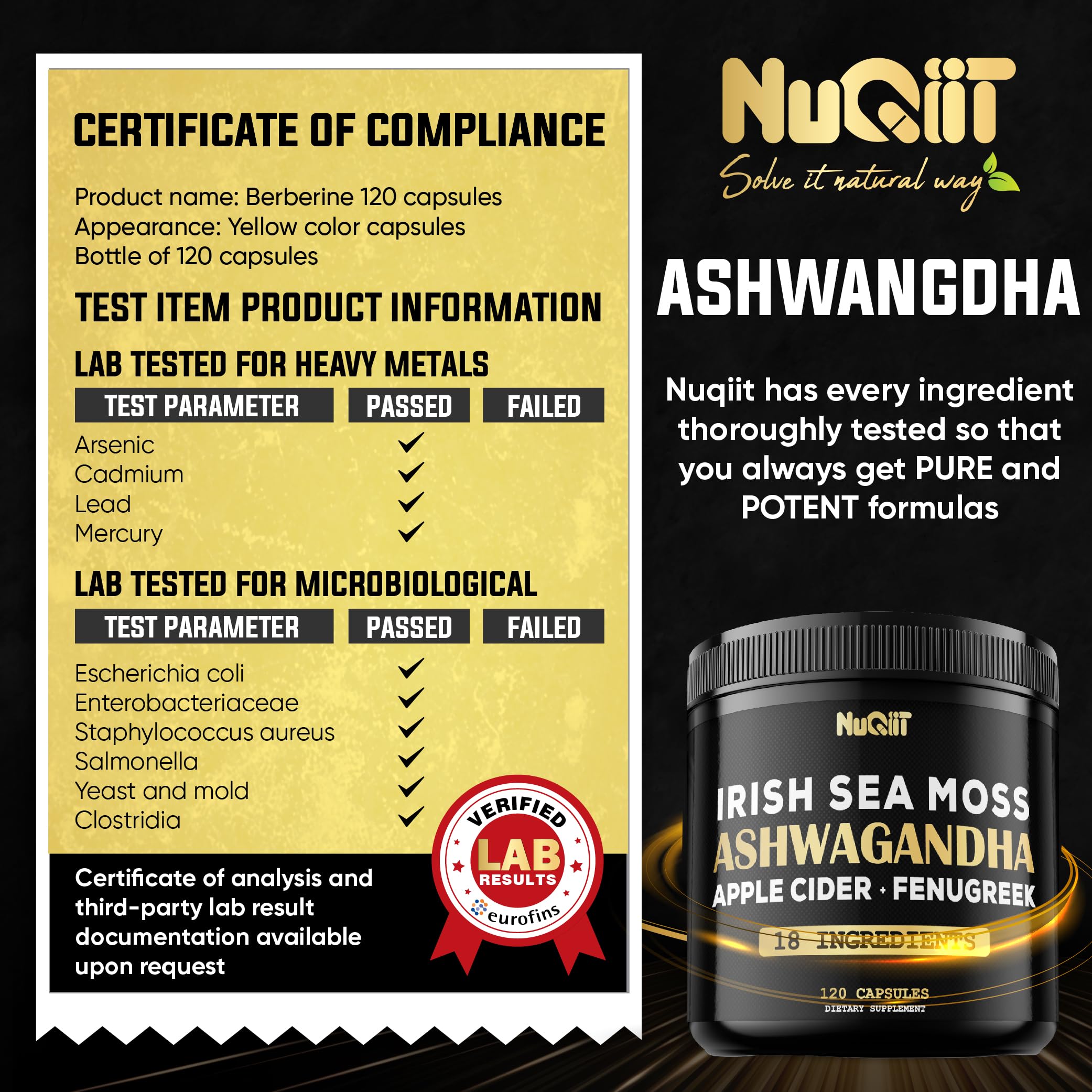 NUQIIT Organic Ashwangdha Capsules 15000mg Irish Sea Moss Apple Cider Vinegar & More - Support Brain Health, Strength & Immune System - 120 Vegan Capsules NUQIIT uk supplements