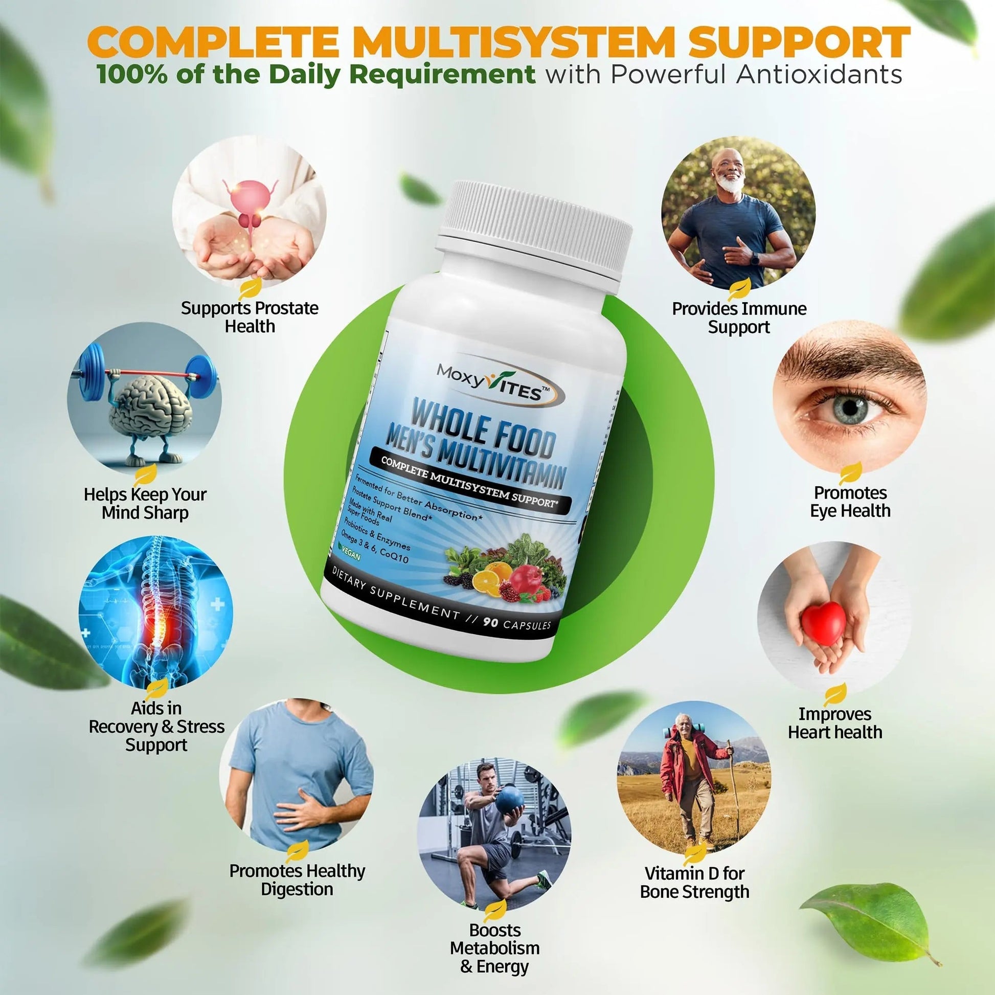 Methylated Mens Multivitamins - Daily Mens Vitamins with 44 Organic Whole Food - Multivitamin for Men with Iron & Fermented Nutrients MoxyVites uk supplements