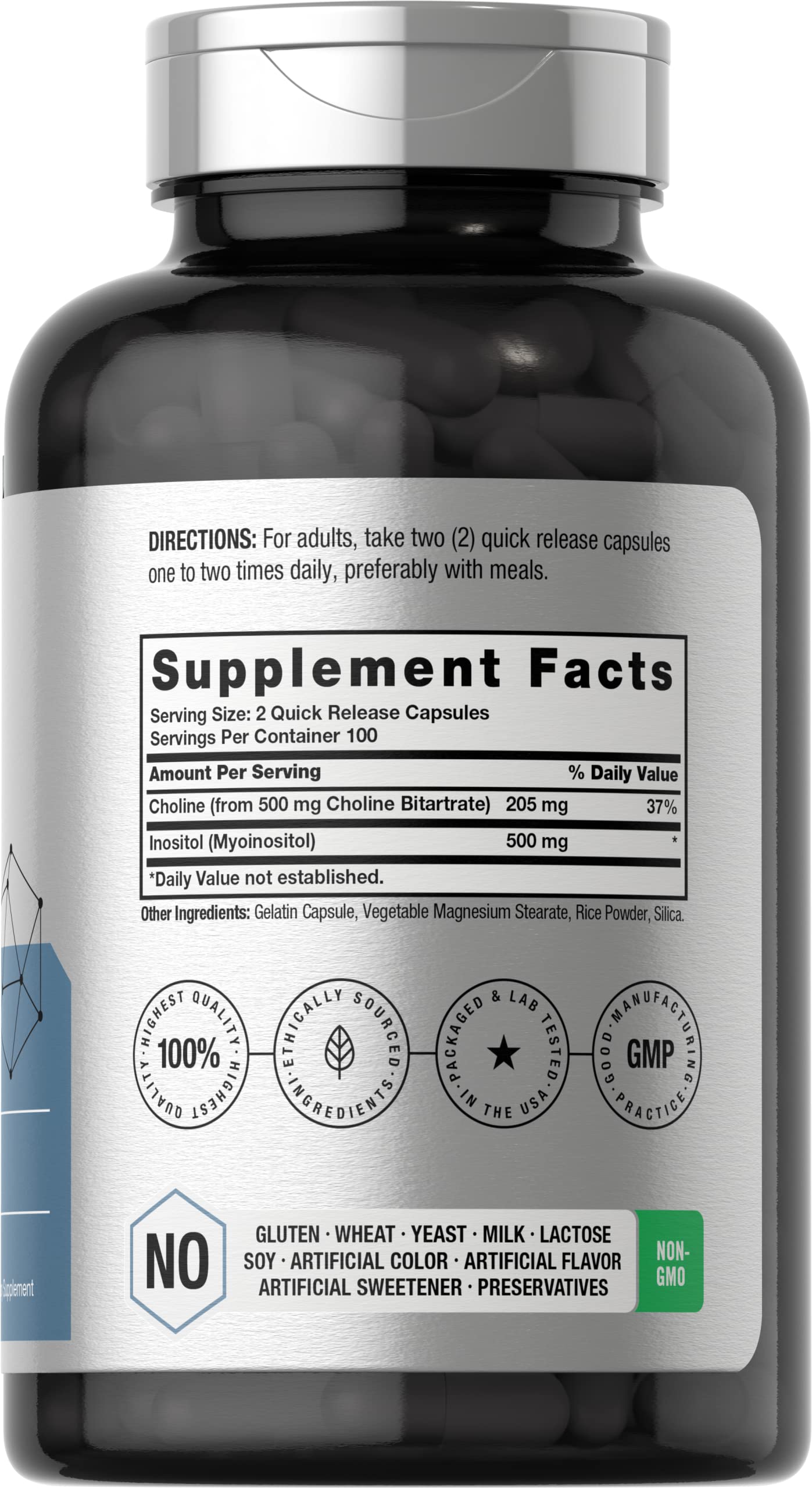 Choline Inositol 1000mg Supplement | 200 Capsules | Non-GMO, Gluten Free | by Horbaach Horbäach uk supplements