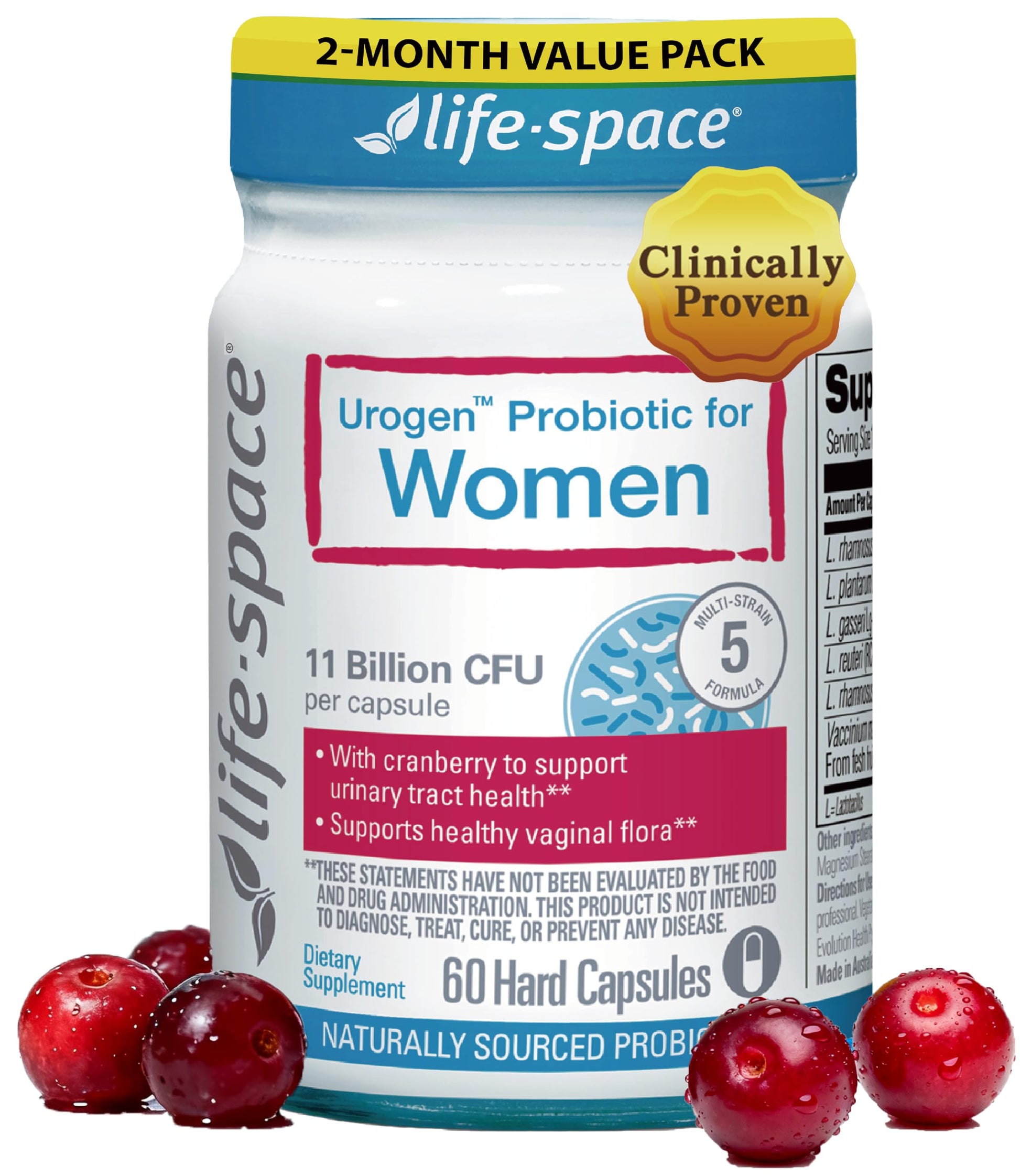 Life-Space Urogen Probiotics for Women, Probiotics+Cranberry, 2 Month Serving, Women's Probiotic for PH Balance, Urinary Tract, Digestive & Immune Health, Lactobacillus reuteri, Non-GMO, 60 Ct Life-Space uk supplements