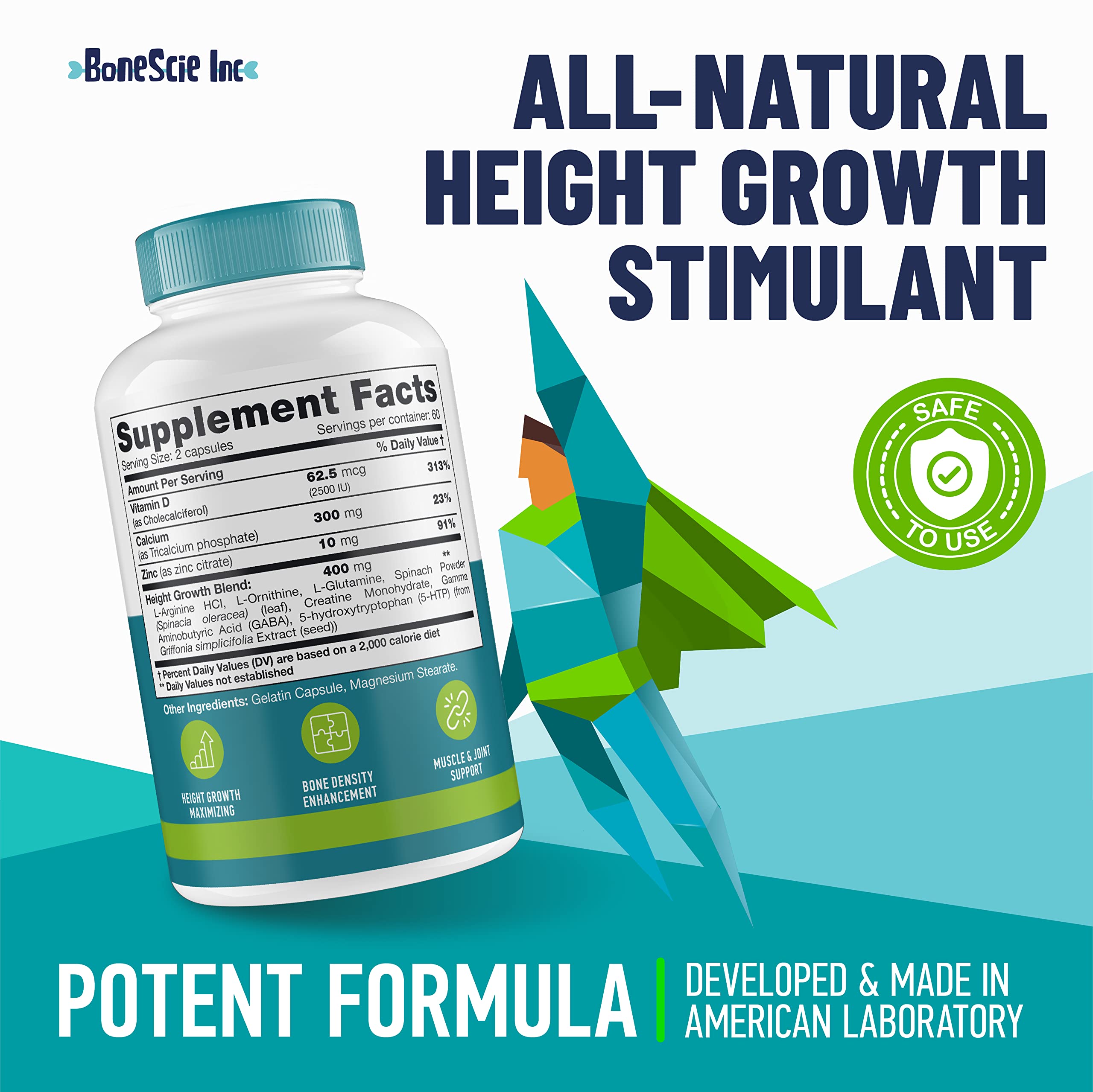 Height Growth Maximizer - Made in USA - Natural Height Increase Booster & Bone Growth Pills - Grow Taller Supplement for Adults, Teens & Kids - Vitamins for Boys & Girls to Get Taller - 120 capsules BONESCIE INC uk supplements