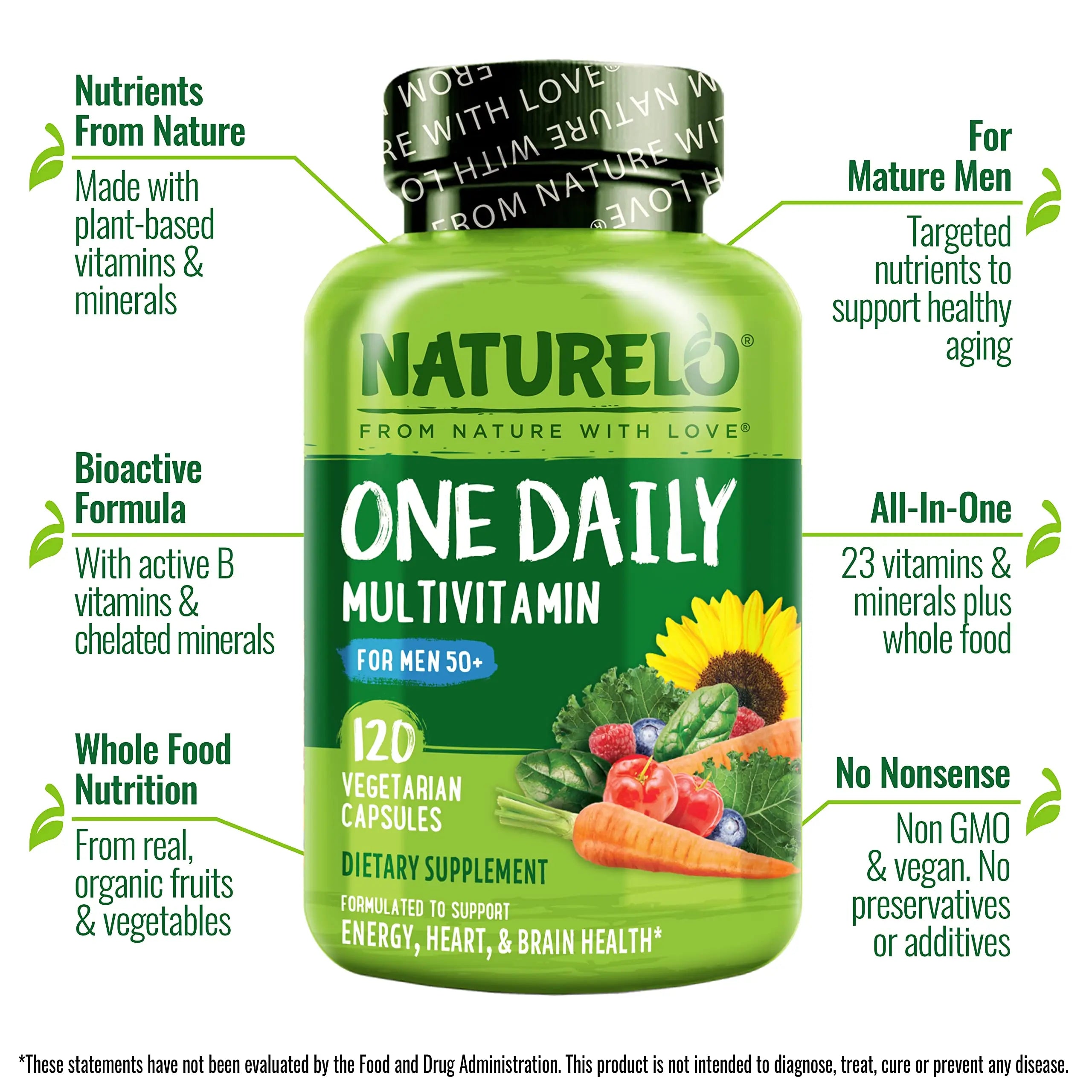 NATURELO Mens Multivitamins for Men 50+ - One Daily Multivitamin for Men with Vitamins, Minerals & Organic Whole Foods, Boost Energy & Health, NATURELO uk supplements