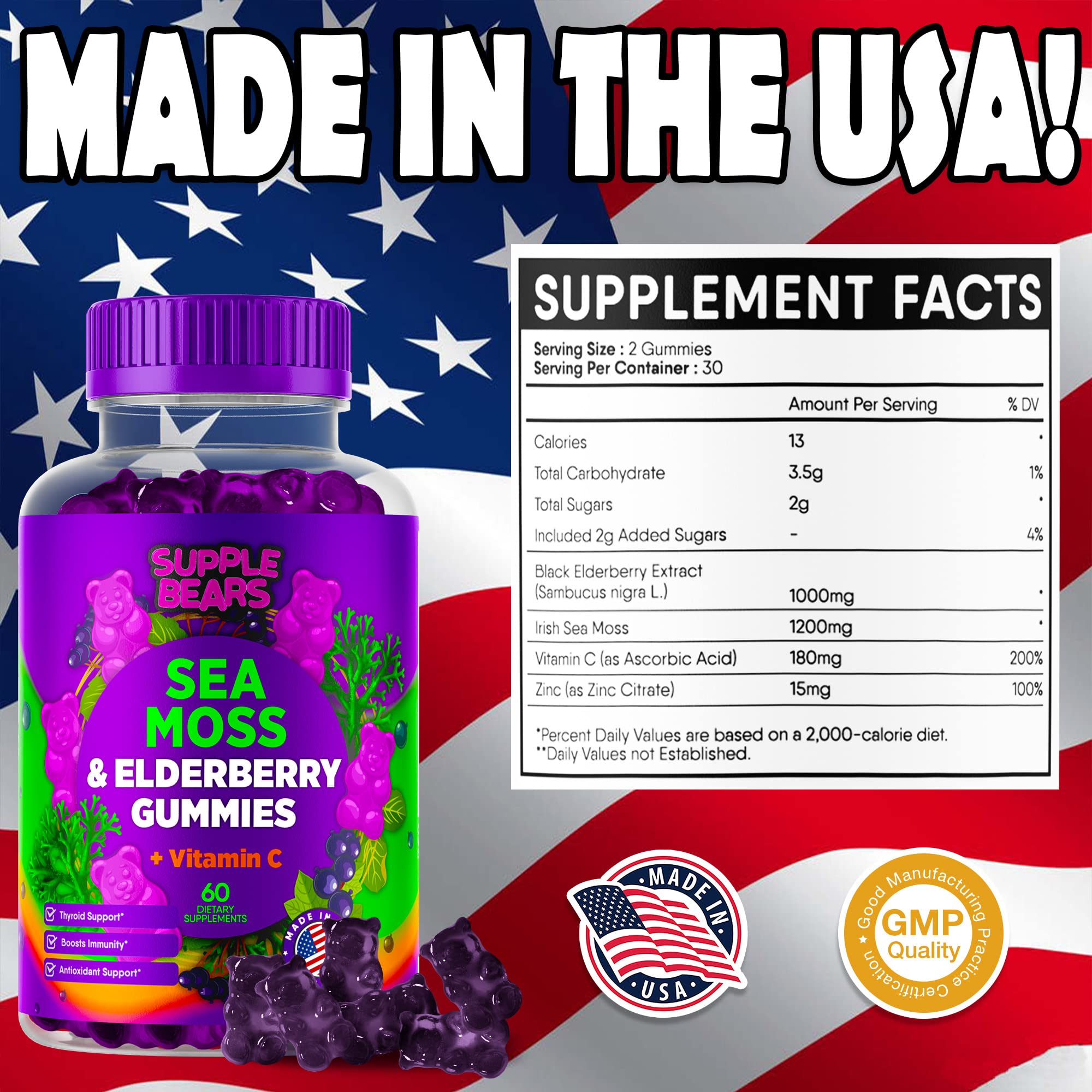 Supplebears Sea Moss Gummies & Elderberry - Vitamin C + Zinc – Extra Strength Immune Supplebears uk supplements