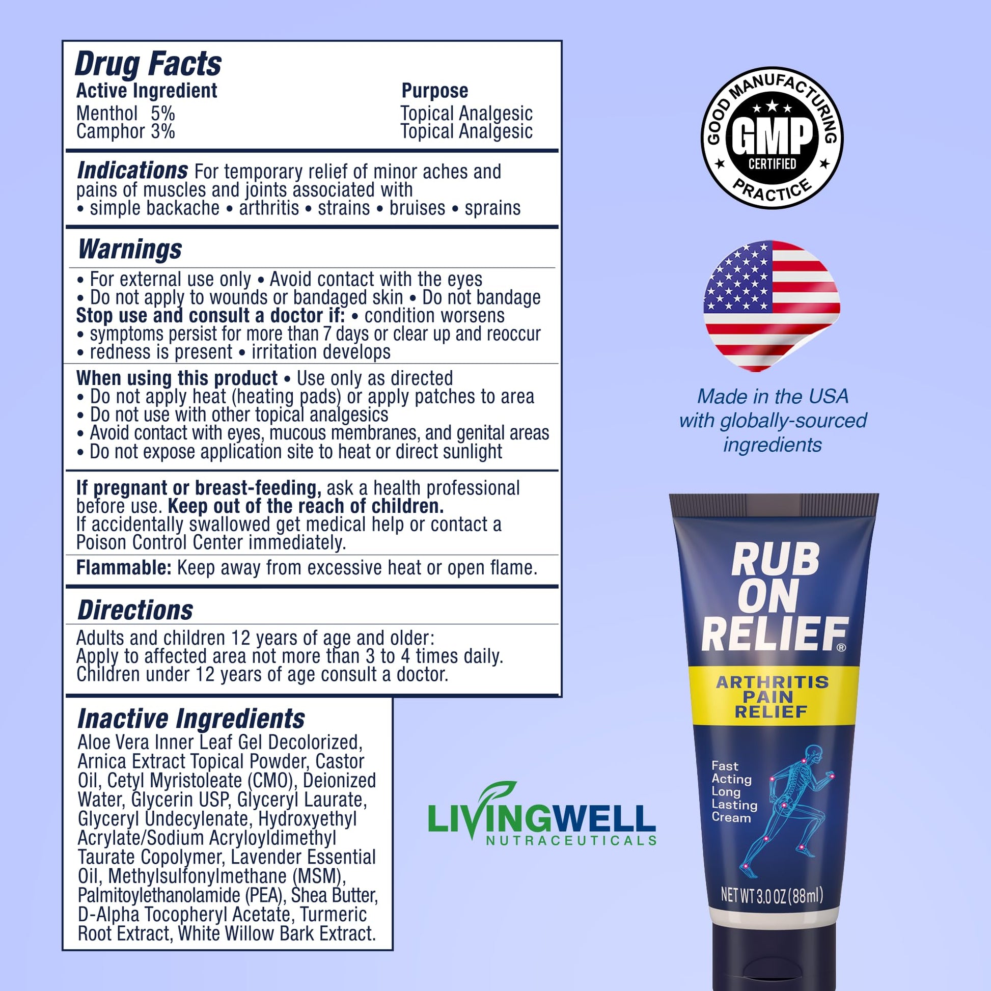 RUB ON RELIEF Arthritis Pain Relief Cream – 10-in-1 Non-Greasy Joints Pain Cream for Knees, Back, Neck, Hands, & Muscle Aches with Menthol, Camphor, Arnica, MSM & Turmeric Up to 8 Hours, 3oz (1 Pack) RUB ON RELIEF uk supplements