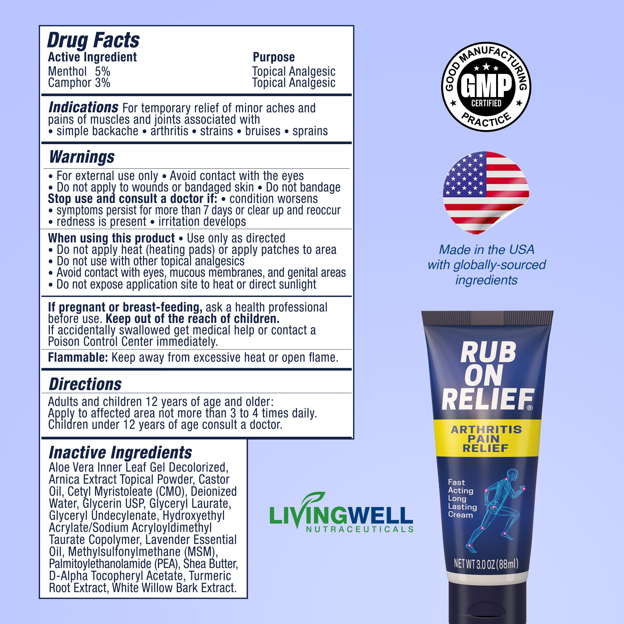 RUB ON RELIEF Arthritis Pain Relief Cream – 10-in-1 Non-Greasy Joints Pain Cream for Knees, Back, Neck, Hands, & Muscle Aches with Menthol, Camphor, Arnica, MSM & Turmeric Up to 8 Hours, 3oz (1 Pack) RUB ON RELIEF uk supplements