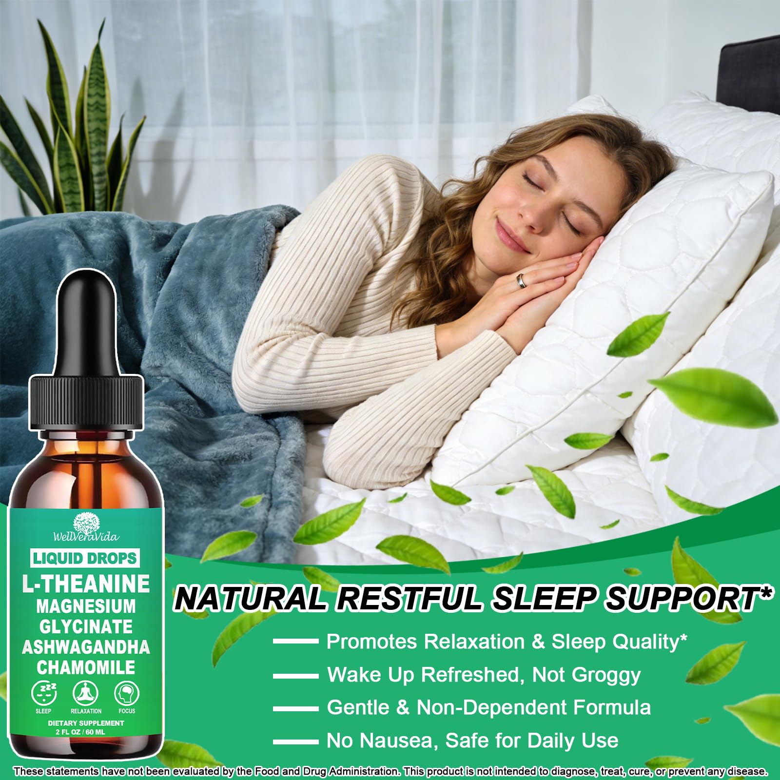L theanine Liquid Drops, Theanine Supplement With Magnesium Glycinate & Ashwagandha for Sleep, Relaxation & Focus Support, High Absorption Liquid L Theanine 200mg for Adults & Kids丨Vegan, Non-GMO, 2oz WellVeraVida uk supplements