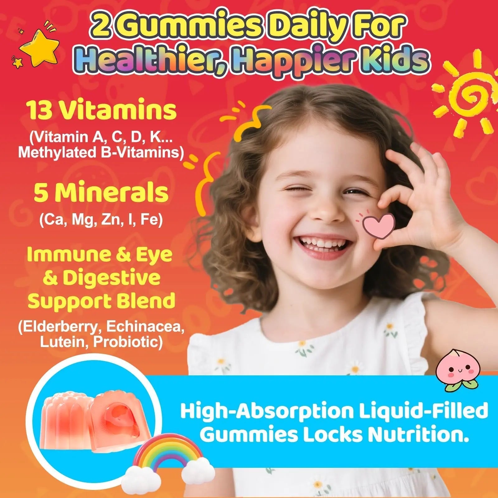 Fajeckma Organic Kids Multivitamin Gummies: Sugar Free Multi Vitamin Gummy with Vitamins D3 Iron Omega Probiotic Elderberry Calcium Zinc Dha Fajeckma uk supplements