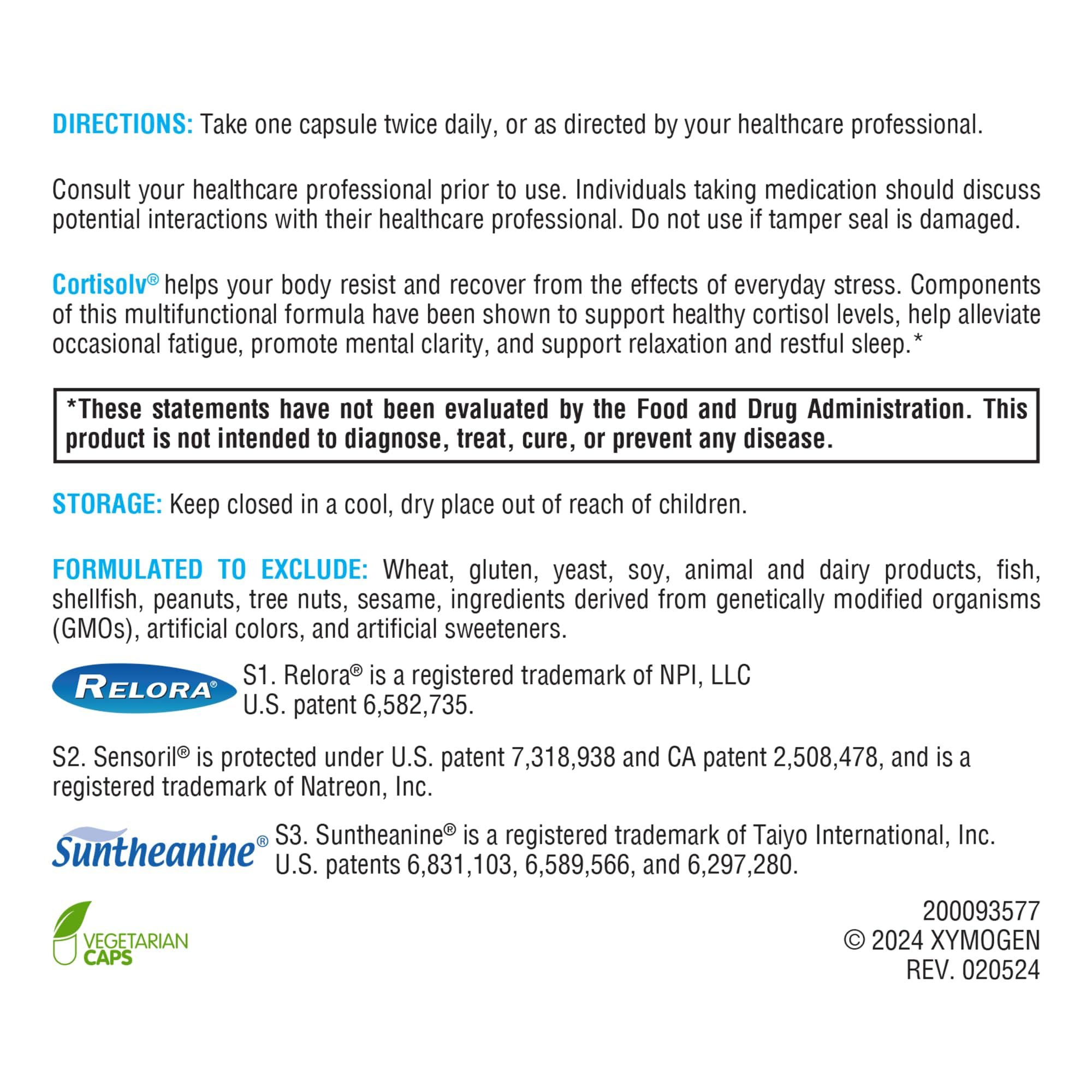 XYMOGEN Cortisolv Cortisol Supplement - Ashwagandha Supplement with L Theanine to Support Healthy Cortisol Levels, Energy, Relaxation and Mental Clarity (60 Capsules) XYMOGEN uk supplements