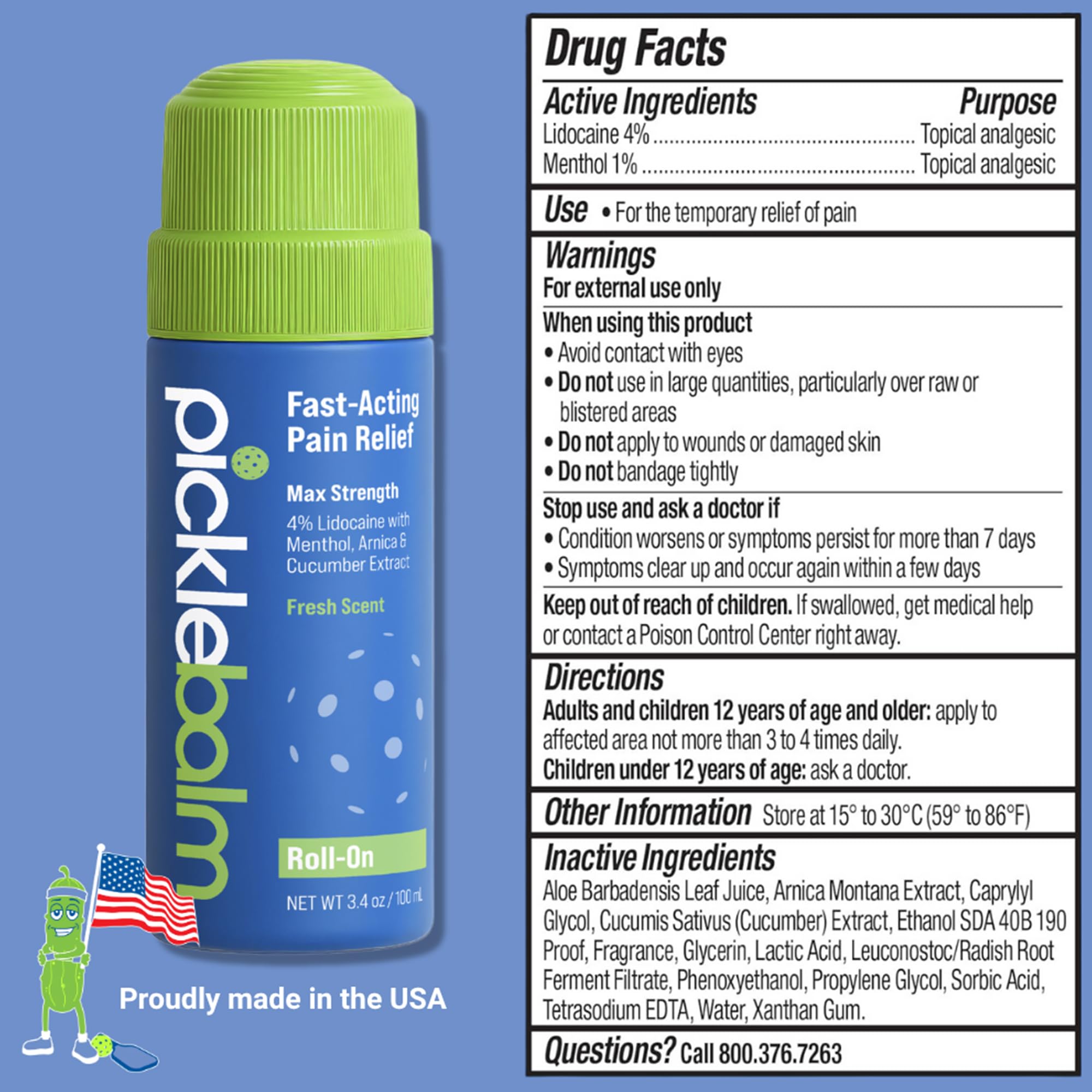 PickleBalm Pickleball In-Game Muscle Pain Relief Roll-On with 4% Lidocaine, Arnica, Menthol, Cucumber Seed Extract for Shoulders, Knees, Wrists, and More, 3.4oz Roll-On Applicator PickleBalm uk supplements