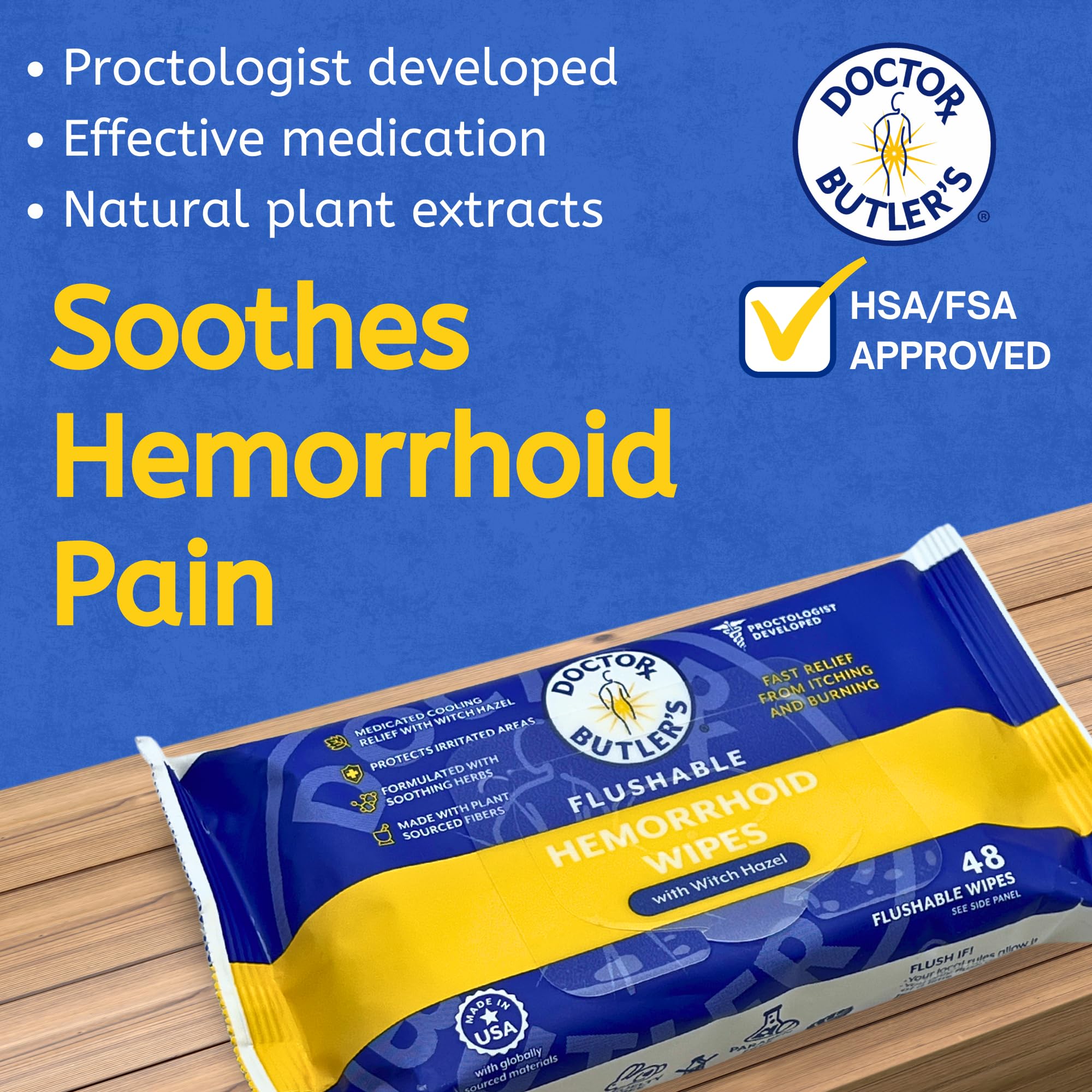 Doctor Butler's Flushable Hemorrhoid Wipes – Flushable Wipes with Witch Hazel to Soothe and Bring Relief from Discomfort Associated with Hemorrhoids (48 Wipes) Doctor Butler's uk supplements
