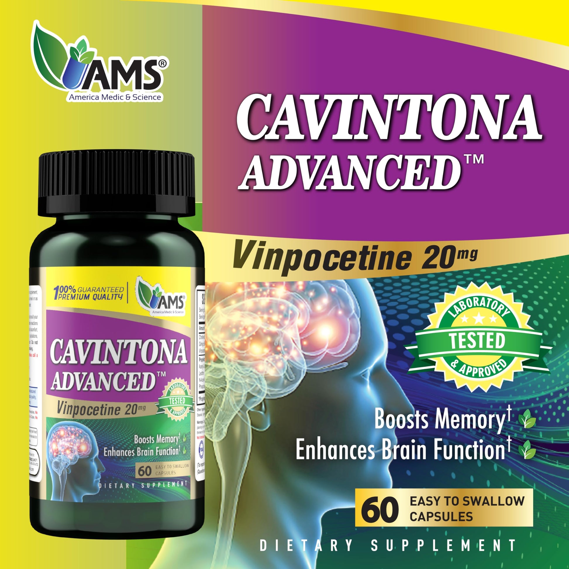 America Medic & Science Cavintona Advanced Supplement – Vinpocetine 20mg for Memory, Recall & Brain Health – Supports Cognitive Function, Focus, Mental Clarity & Blood Flow – 60 Capsules America Medic & Science uk supplements