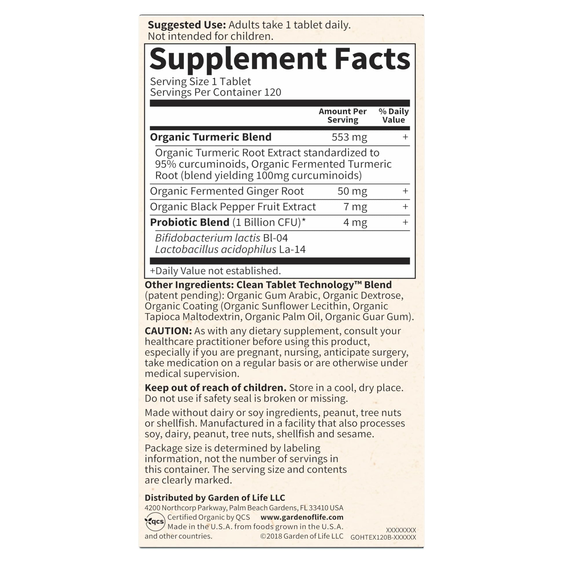 Garden of Life Organics Extra Strength Turmeric Inflammatory Response 120 Tablets-100Mg Curcumin (95% Curcuminoids) Black Pepper, Probiotics, Organic Non-GMO Vegan Gluten Free Herbal Supplement Garden of Life uk supplements