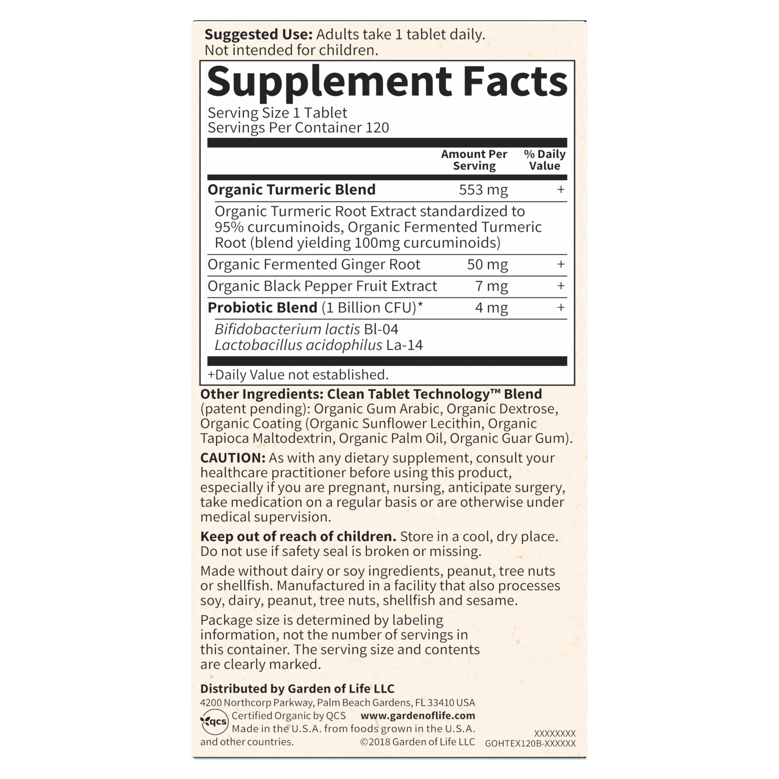 Garden of Life Organics Extra Strength Turmeric Inflammatory Response 120 Tablets-100Mg Curcumin (95% Curcuminoids) Black Pepper, Probiotics, Organic Non-GMO Vegan Gluten Free Herbal Supplement Garden of Life uk supplements