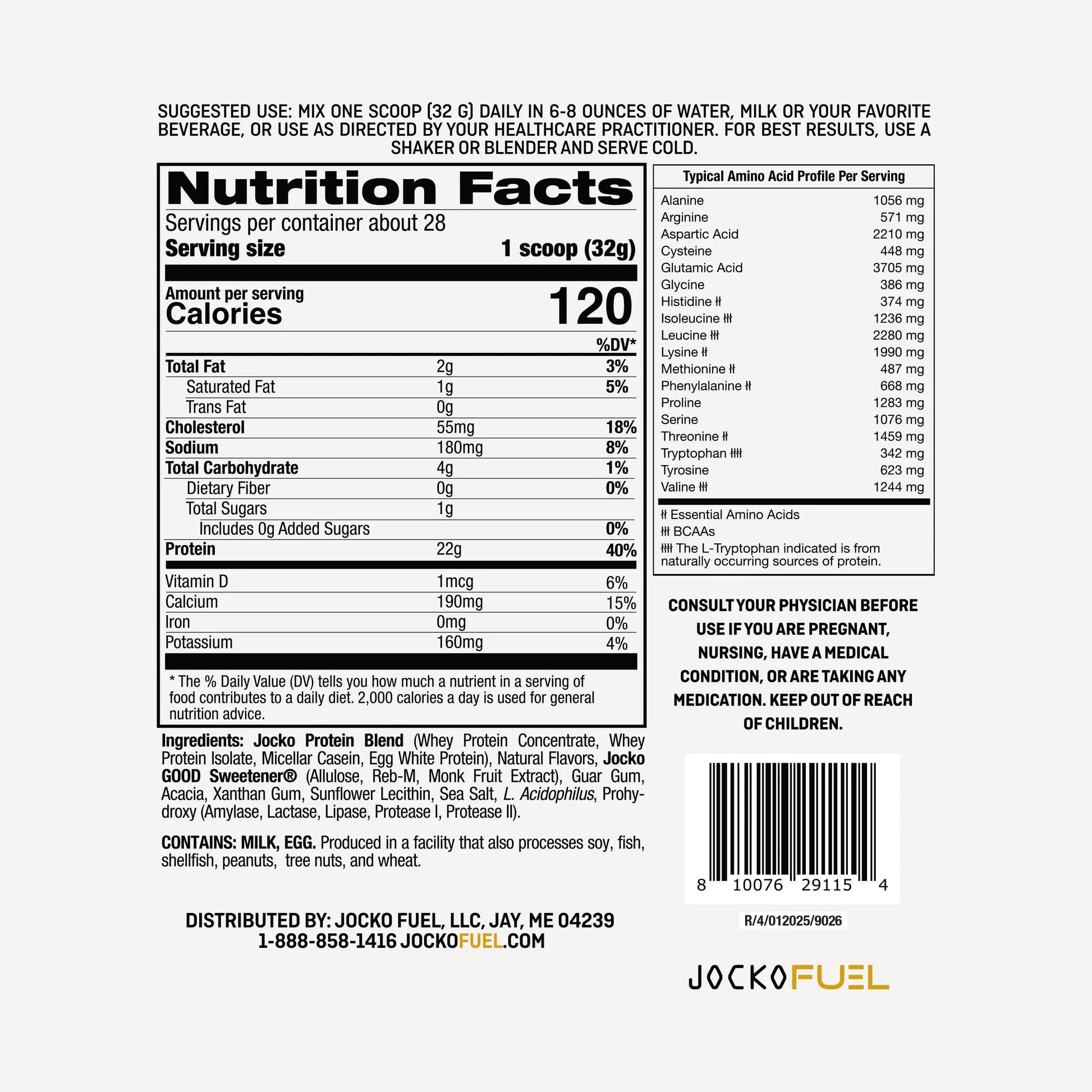 Jocko Fuel Whey Protein Powder, Vanilla Milkshake, 22g Protein, Digestive Enzymes + Probiotic Blend, No Sugar Added, with Essential Amino Acids + Electrolyte Minerals, 28 Servings Jocko Fuel uk supplements