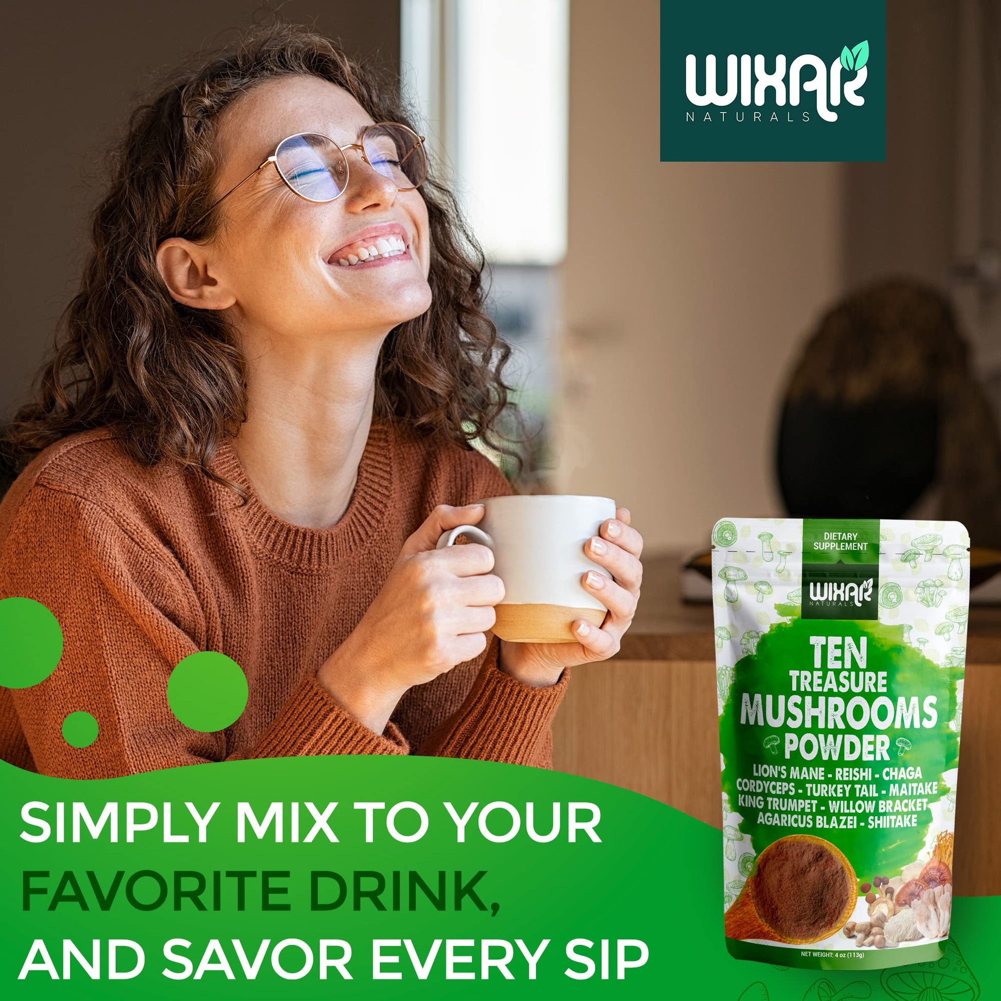Wixar Mushroom Powder - Ten Treasure Mushrooms Extract Supplement Blend for Coffee WIXAR NATURALS uk supplements