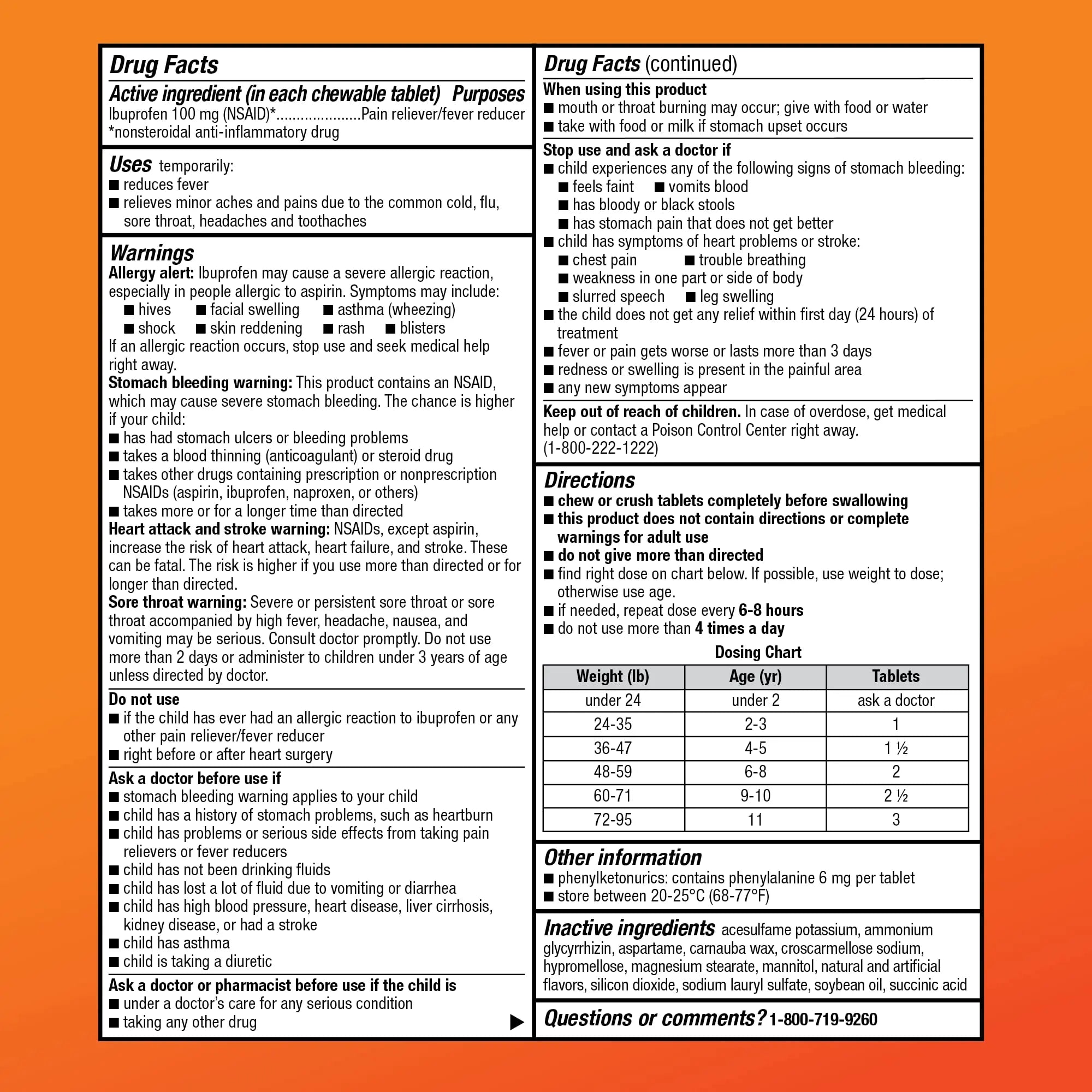 Amazon Basic Care Children's Ibuprofen Chewable Tablets 100 mg, Orange Flavor, Dye Free, Pain Reliever and Fever Reducer (NSAID), For Ages 2-11, 24 Count Amazon Basic Care uk supplements