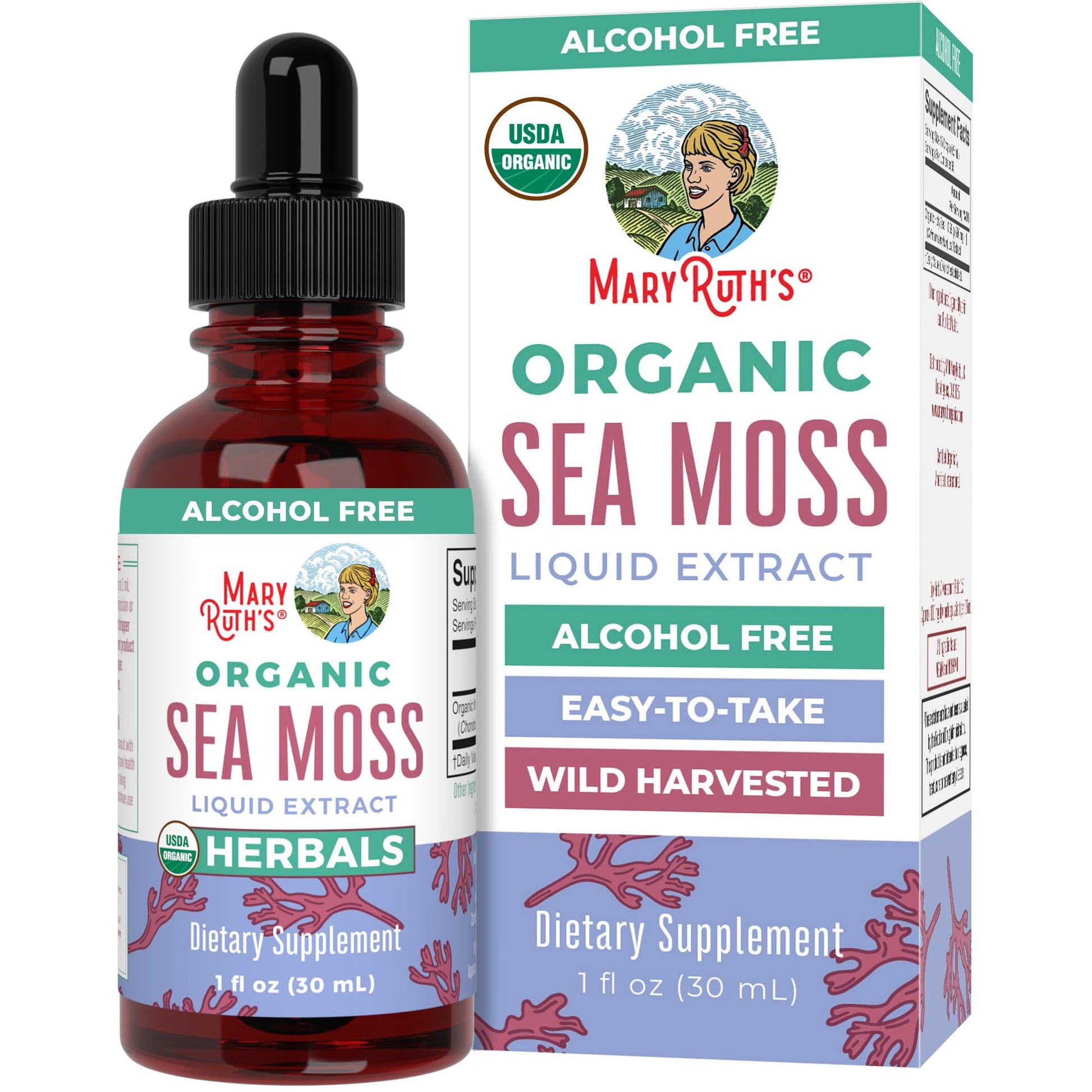 MaryRuth Organics Irish Sea Moss Liquid Drops | Chondrus Crispus | Wild Harvested | Organic Irish Moss Formulated for Adults & Kids Ages 14+ | Unflavored | Sugar Free | Vegan | Non-GMO | 1 Fl Oz MARYRUTH'S uk supplements