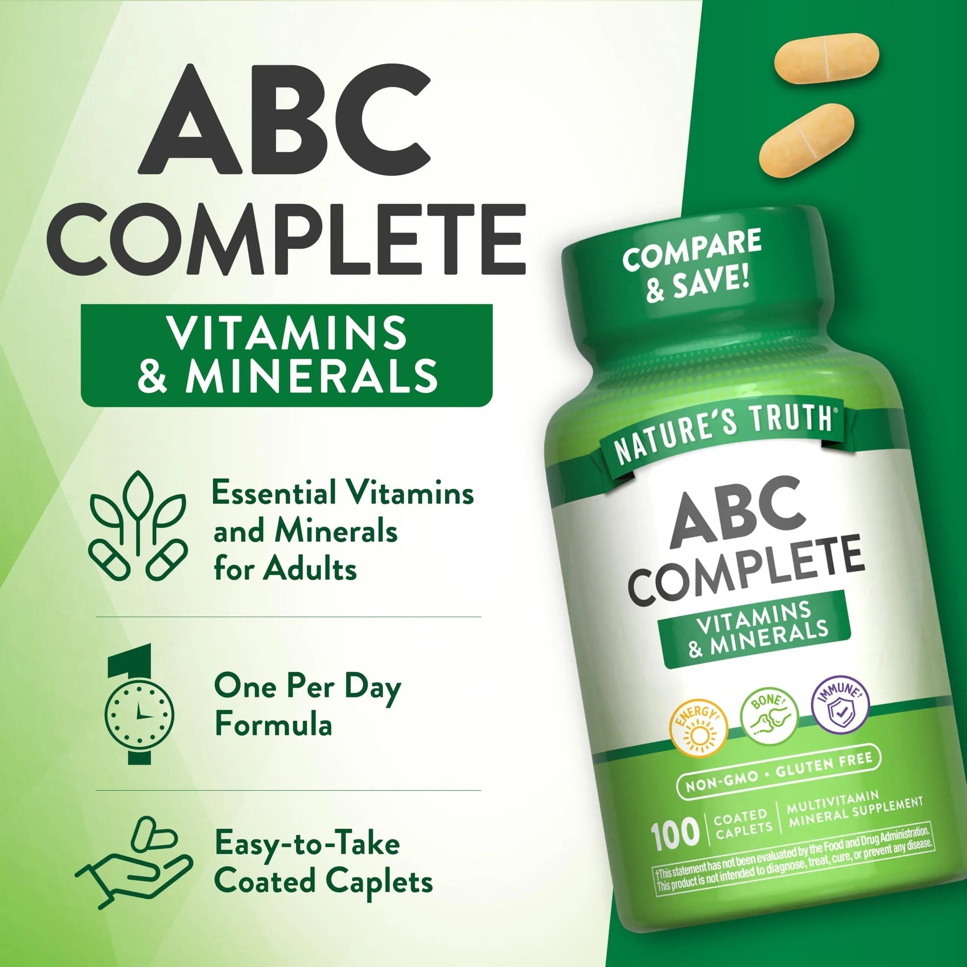 Nature's Truth Adult ABC Complete Multivitamin for Men and Women | 100 Caplets | Non-GMO & Gluten Free Nature's Truth uk supplements