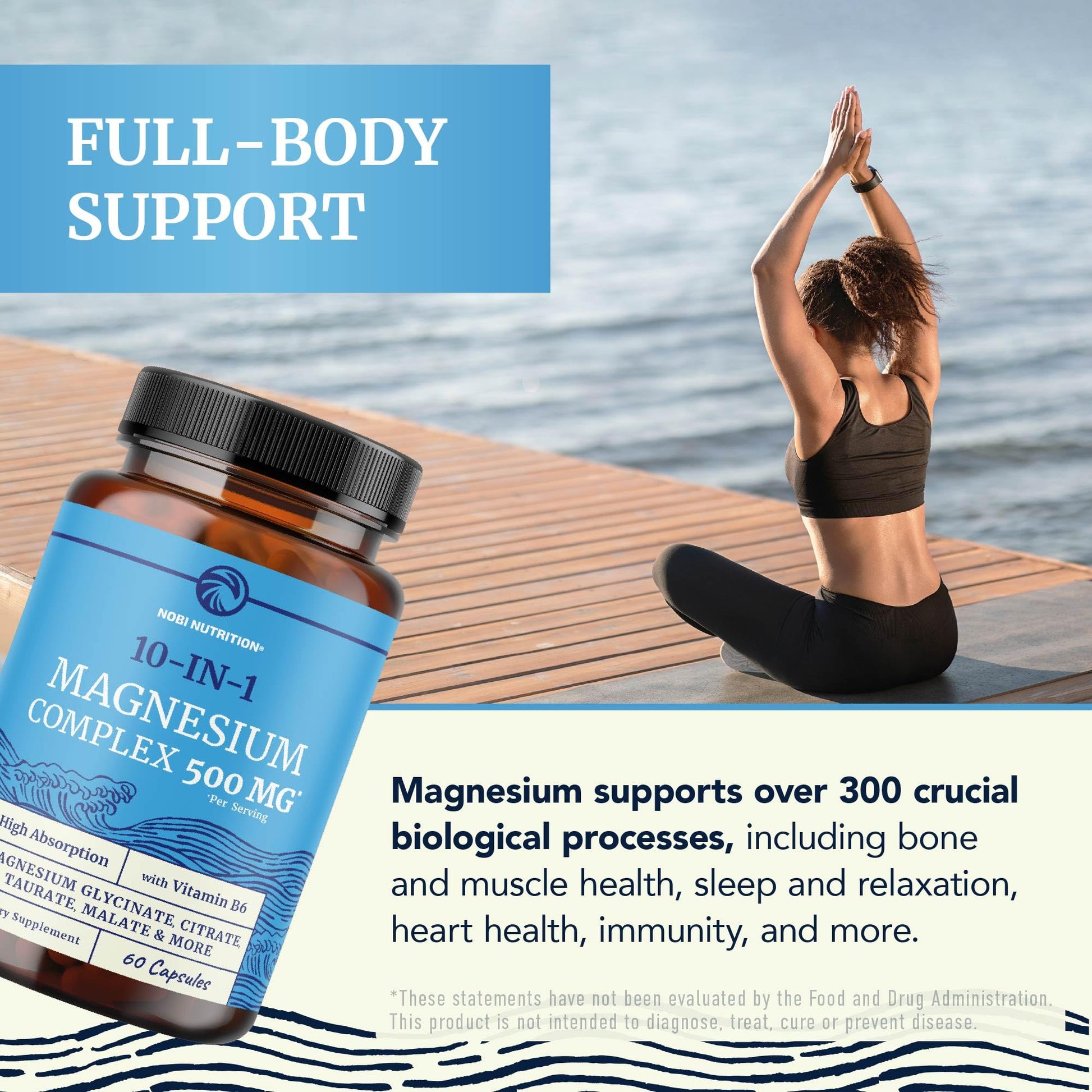 10 in 1 Magnesium Complex Supplement 500MG | Magnesium Citrate, Mag Glycinate, Malate & More | High Absorption Mag Complex with Vitamin B6 | Bone, Muscle & Heart Health Support | Non-GMO | 60 Ct. Nobi Nutrition uk supplements
