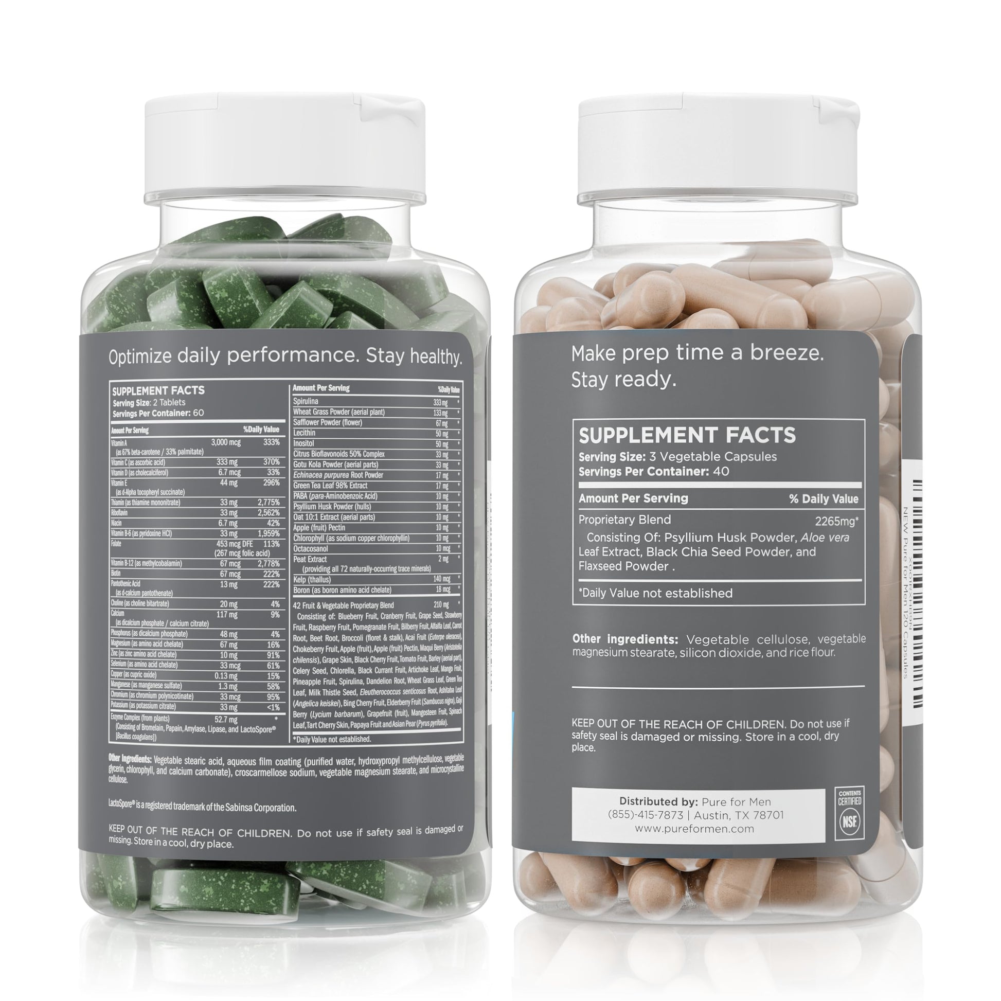 Pure for Men Original Stay Ready Fiber Supplement (120 Capsules) + Vegan Multivitamin (120 Capsules) Pure for Men uk supplements