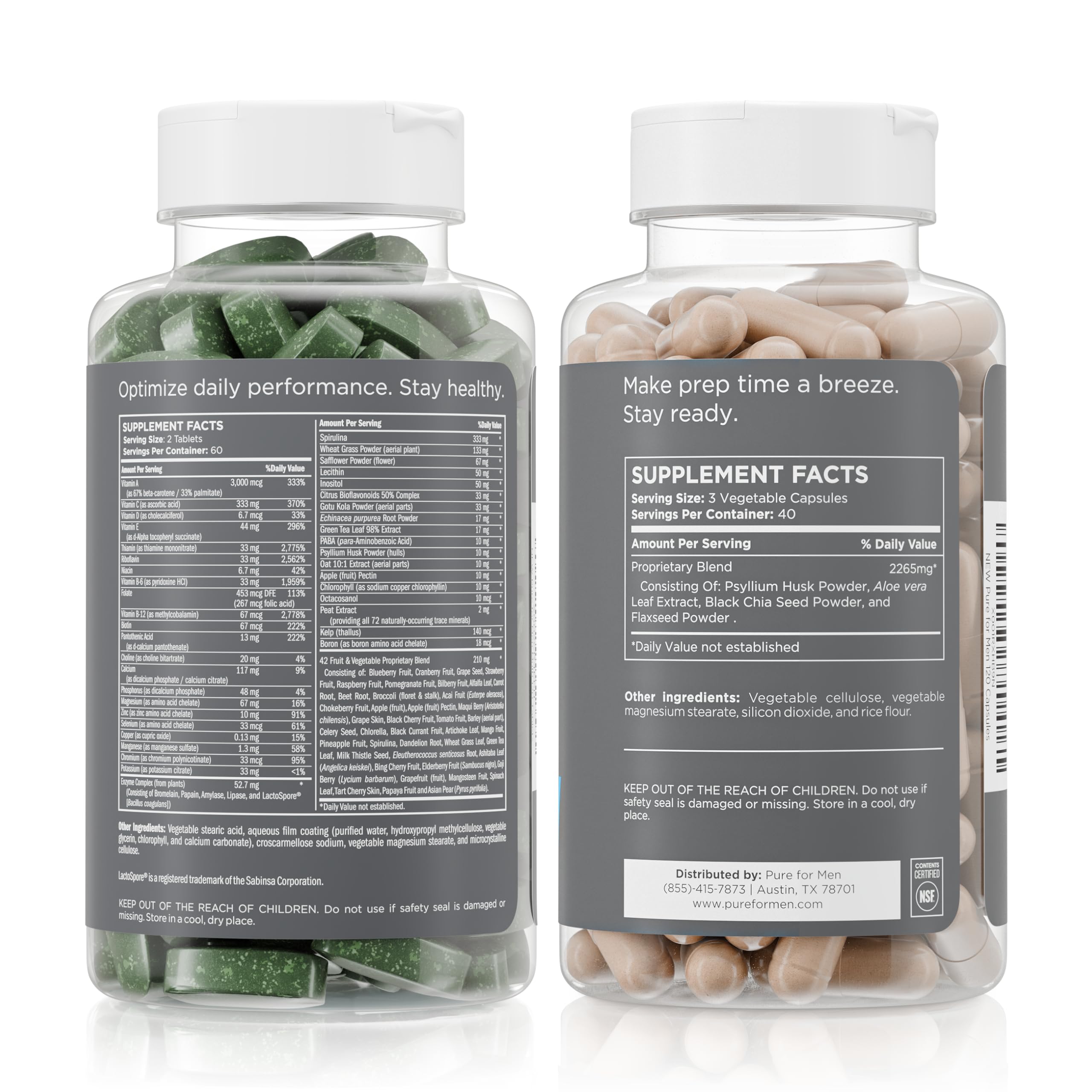 Pure for Men Original Stay Ready Fiber Supplement (120 Capsules) + Vegan Multivitamin (120 Capsules) Pure for Men uk supplements