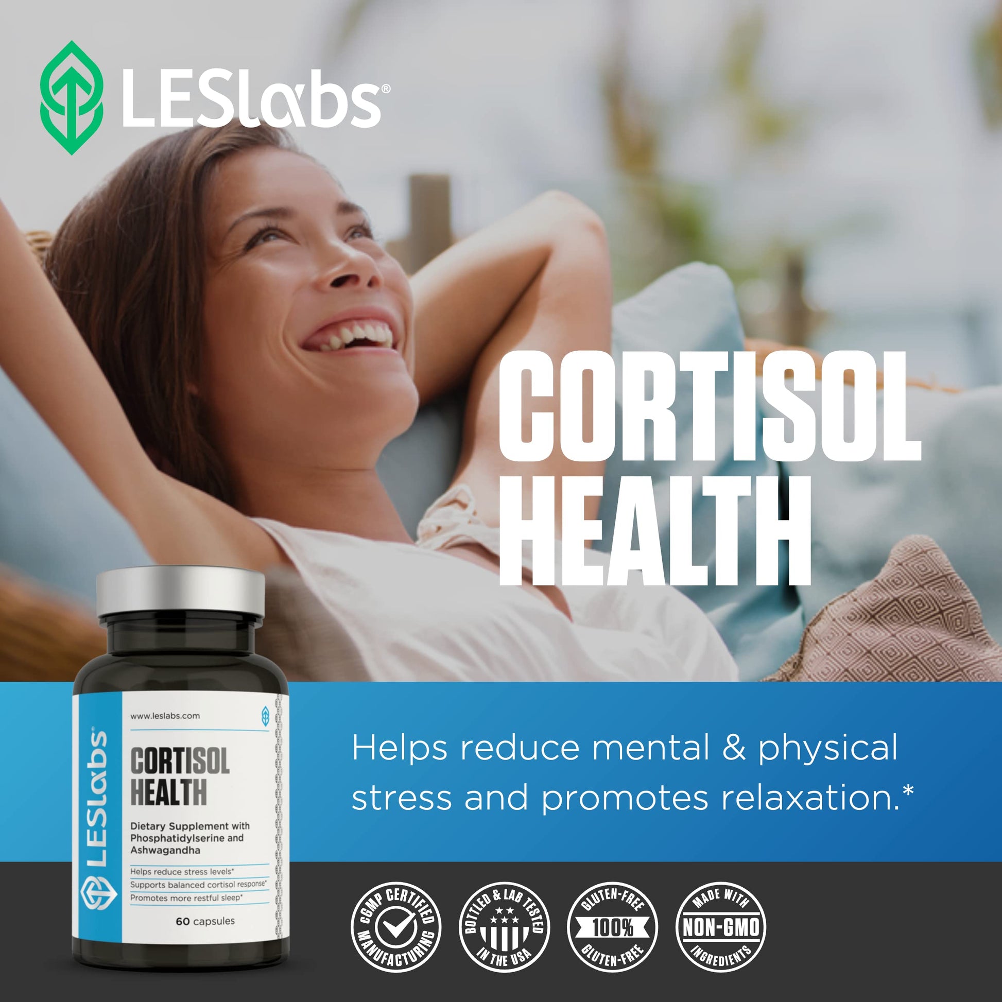 LES Labs Cortisol Health – Stress Relief, Balanced Cortisol Response, Relaxation & Deep Sleep – Phosphatidylserine, Magnesium, Magnolia Bark, Rhodiola Rosea & Ashwagandha – Non-GMO – 60 Capsules LES Labs uk supplements