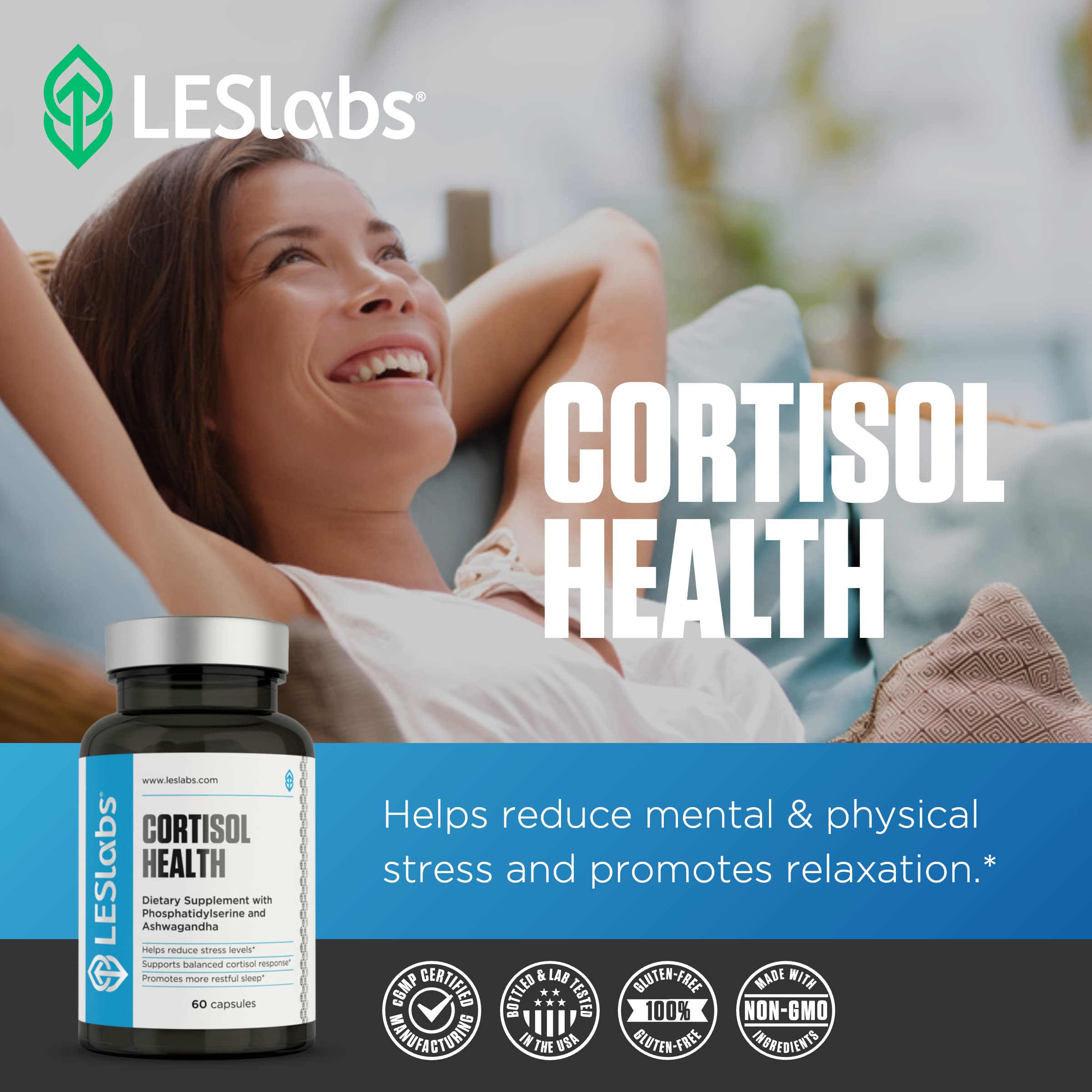 LES Labs Cortisol Health – Stress Relief, Balanced Cortisol Response, Relaxation & Deep Sleep – Phosphatidylserine, Magnesium, Magnolia Bark, Rhodiola Rosea & Ashwagandha – Non-GMO – 60 Capsules LES Labs uk supplements
