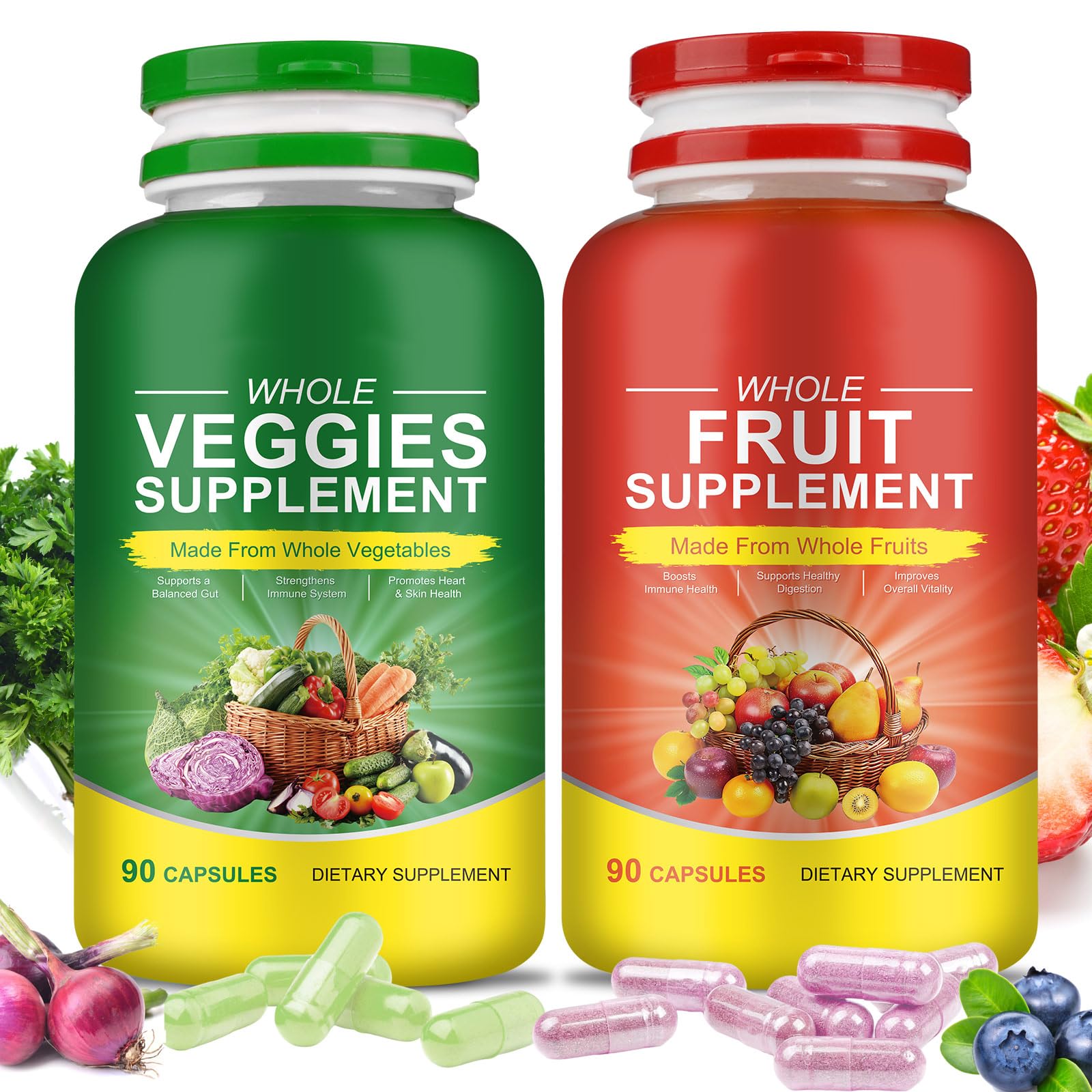 Fruits & Veggies Supplements - 2 Bottles 180 Total Vegetarian Capsules | BalanceNatural Vitamins Supplement Dietary Nutritional Balance,Lngredients Blended Vitamin & Mineral Whole Food Supplement Ruduwu uk supplements