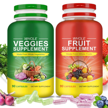 Fruits & Veggies Supplements - 2 Bottles 180 Total Vegetarian Capsules | BalanceNatural Vitamins Supplement Dietary Nutritional Balance,Lngredients Blended Vitamin & Mineral Whole Food Supplement Ruduwu uk supplements