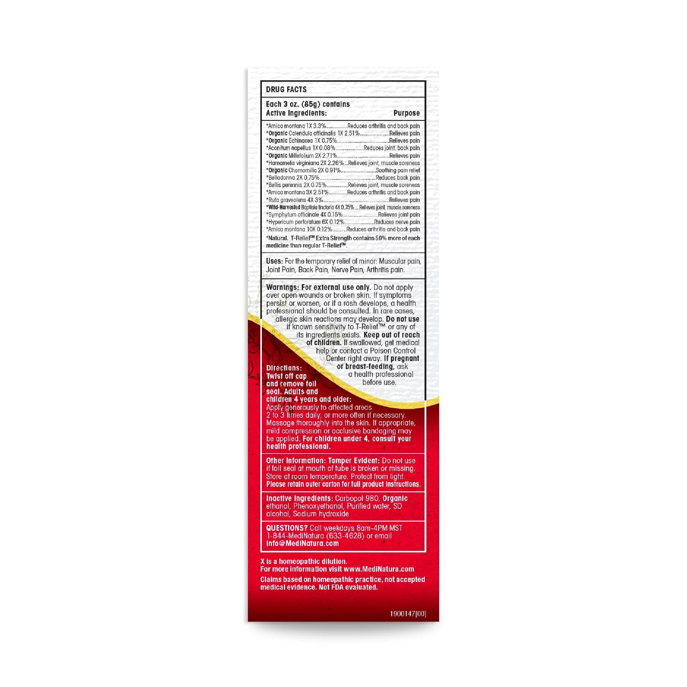 MediNatura T-Relief Extra Strength Gel Arnica +12 Natural Relieving Actives for Back Pain Joint Soreness Muscle Aches & Stiffness Whole Body Fast Acting Relief for Women & Men - 3 oz MediNatura uk supplements