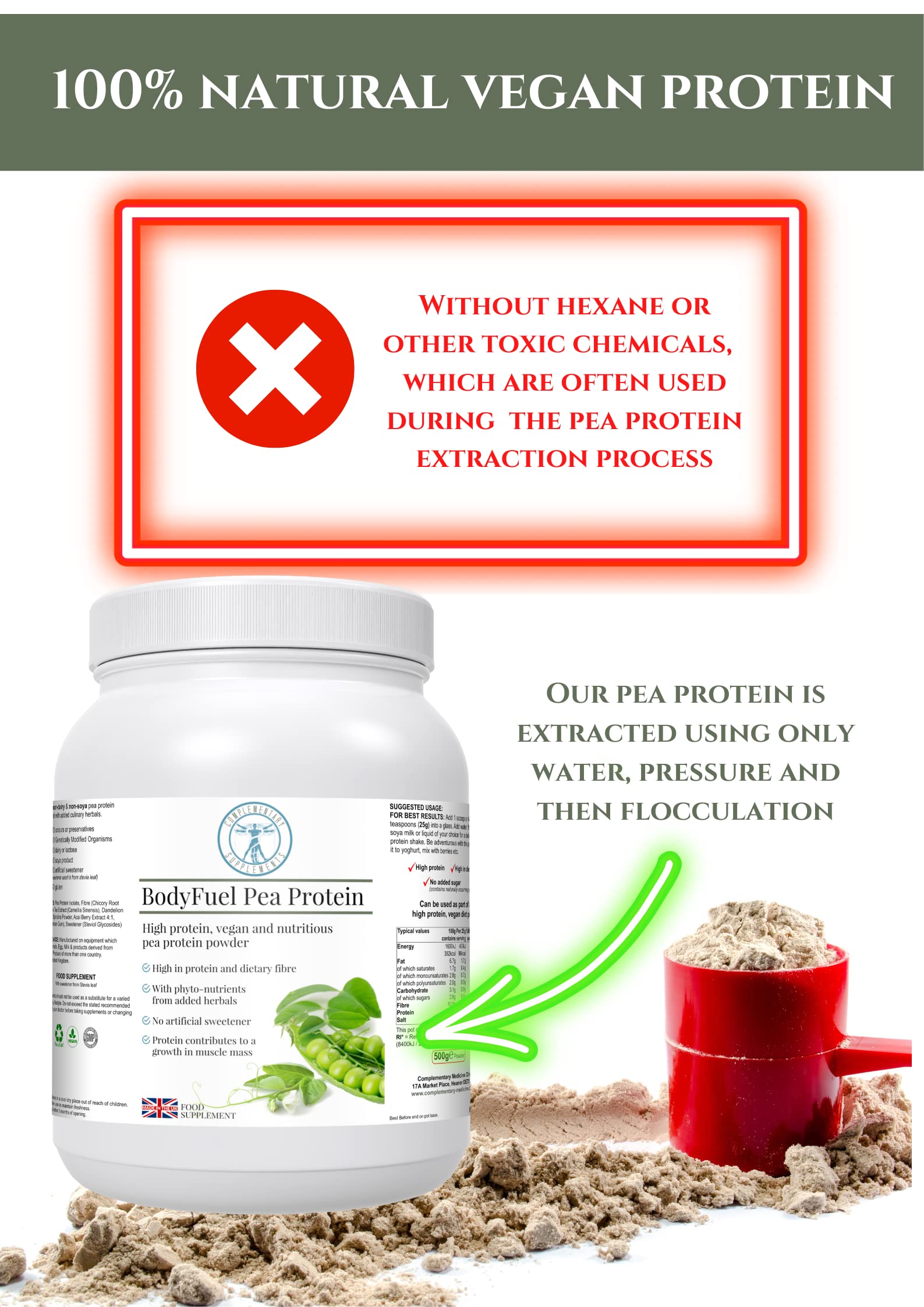 Complementary Supplements - BodyFuel Hypoallergenic Pea Protein Isolate Powder Plus Phytonutrients Complementary Supplements uk supplements