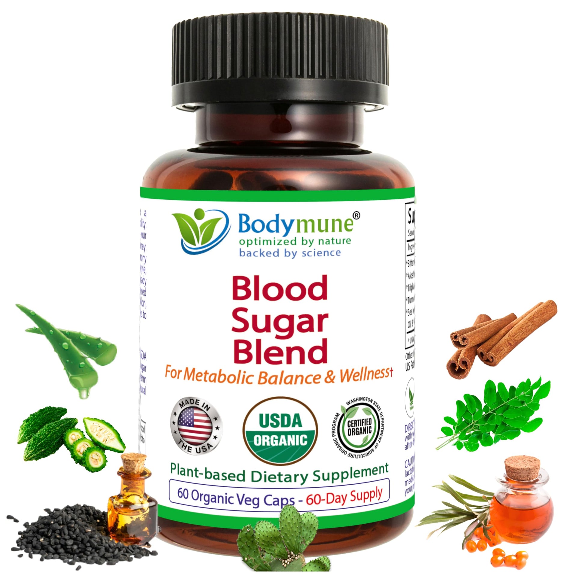 Bodymune USDA Organic Blood Sugar Blend | Supports Healthy Metabolism* | with Bitter Melon, Moringa, Aloe Vera, Nopal, Papaya Extracts & More | 60-Day Supply | Vegan & Non-GMO | USA-Made Bodymune uk supplements