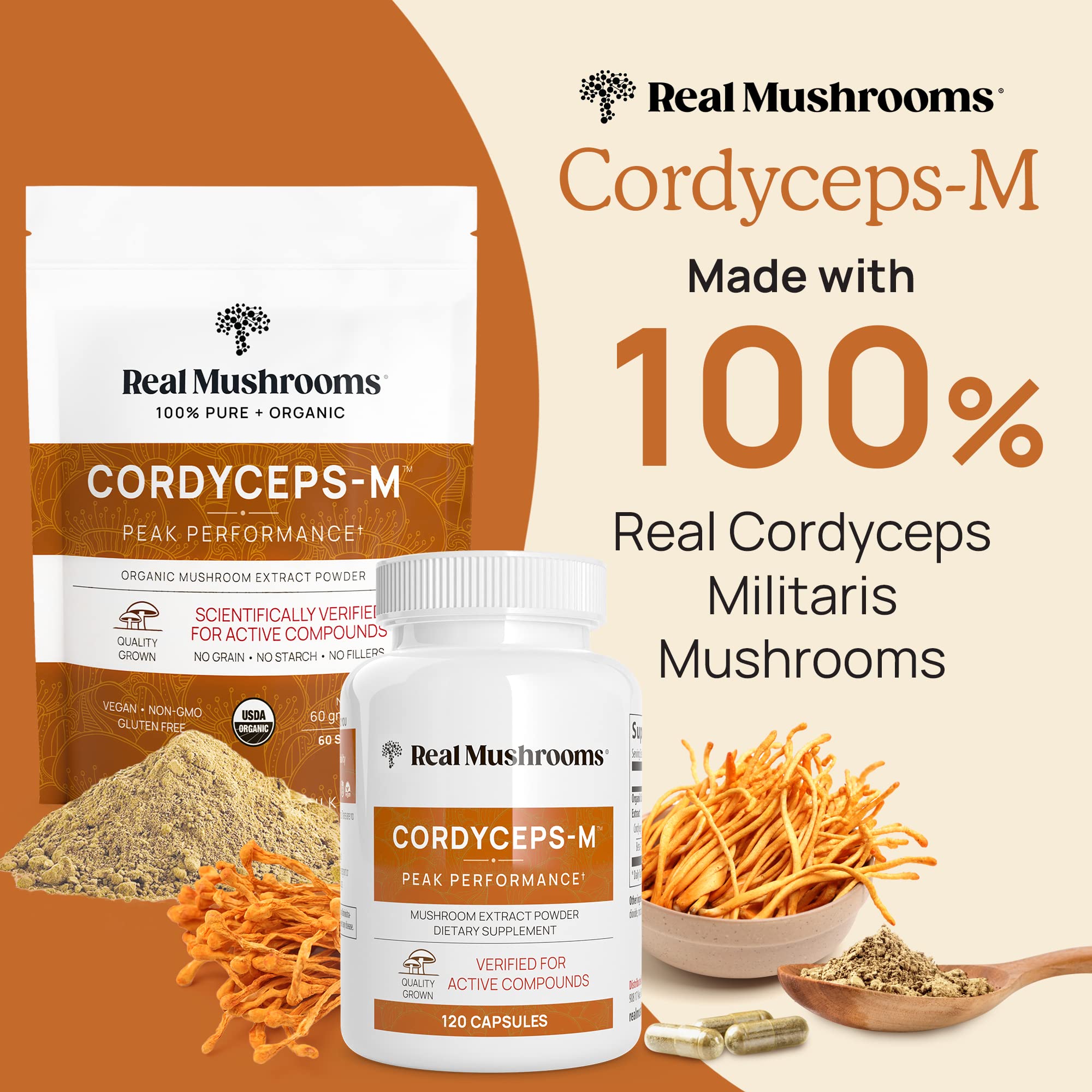 Real Mushrooms Cordyceps Capsules - Performance Mushroom Extract Supplement Real Mushrooms uk supplements