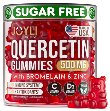 JOYLI Quercetin Gummies - Quercetin with Bromelain Zinc Vitamin C & Vitamin D3 - Quercetin Supplement 500MG for Immune System & Allergy - Quercetin for Kids and Adults - 60 Quercetin Chewable JOYLI Nutrition uk supplements