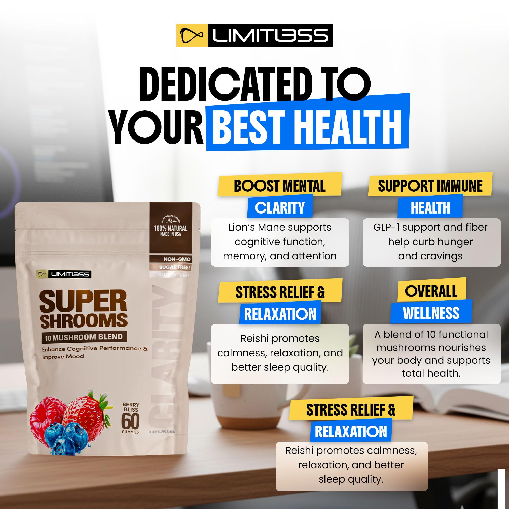 Limitless Supershrooms Smart Focus Gummies - 30 Day Supply LIMITLESS X uk supplements