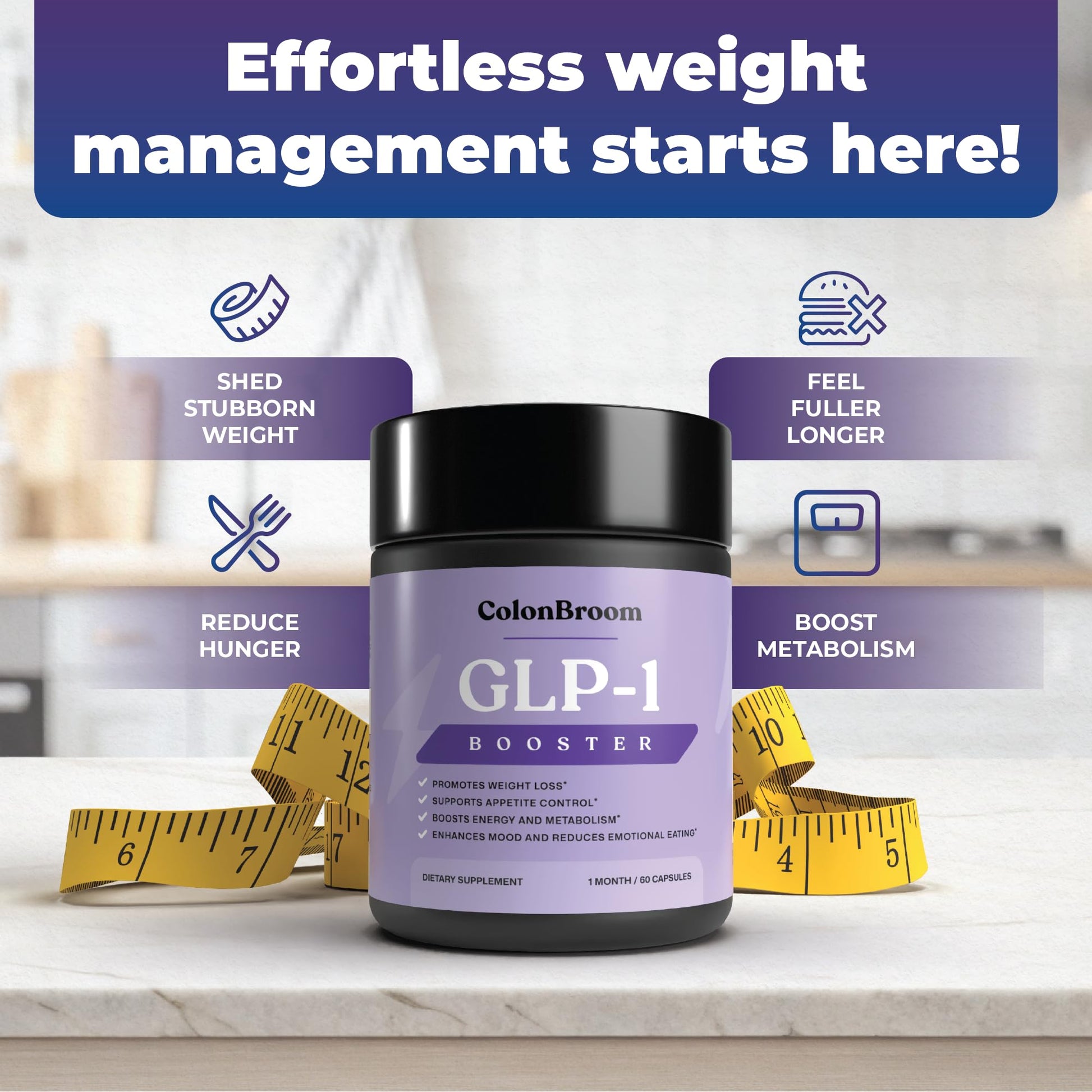 ColonBroom GLP-1 Weight Management Supplement for Women & Men - GLP1 Supports Gut Health, Metabolic Wellness & Appetite Regulation - Vegan, Gluten-Free Diet Capsules | 180 Count (New Formula) ColonBroom uk supplements