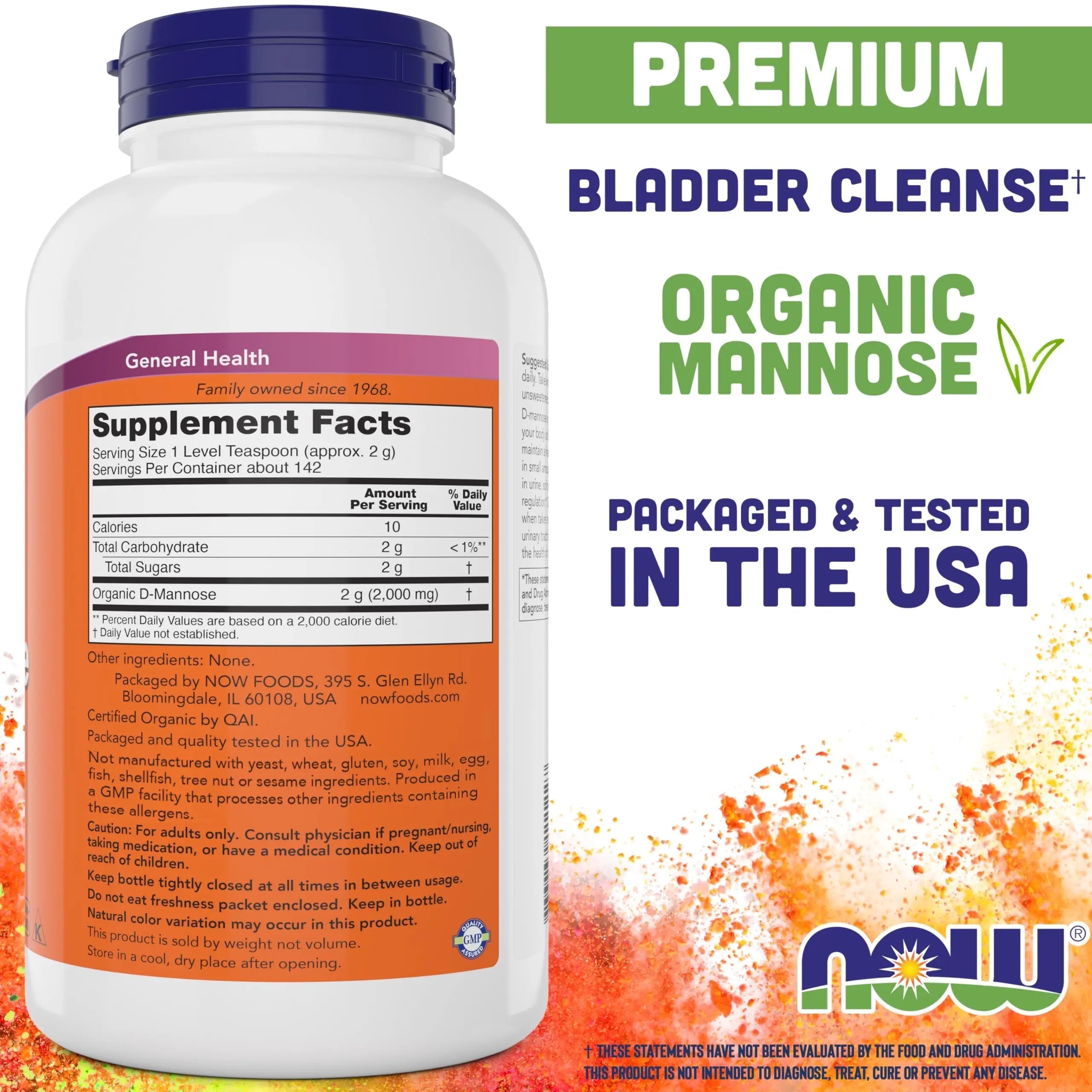 NOW Foods Pure, Organic D-Mannose 10 oz Powder (Pack of 2) - Bladder Cleanse and Urinary Tract Health Supplement - Non-GMO - Vegan Friendly - 2000mg / 2 Grams per Serving NOW Foods uk supplements