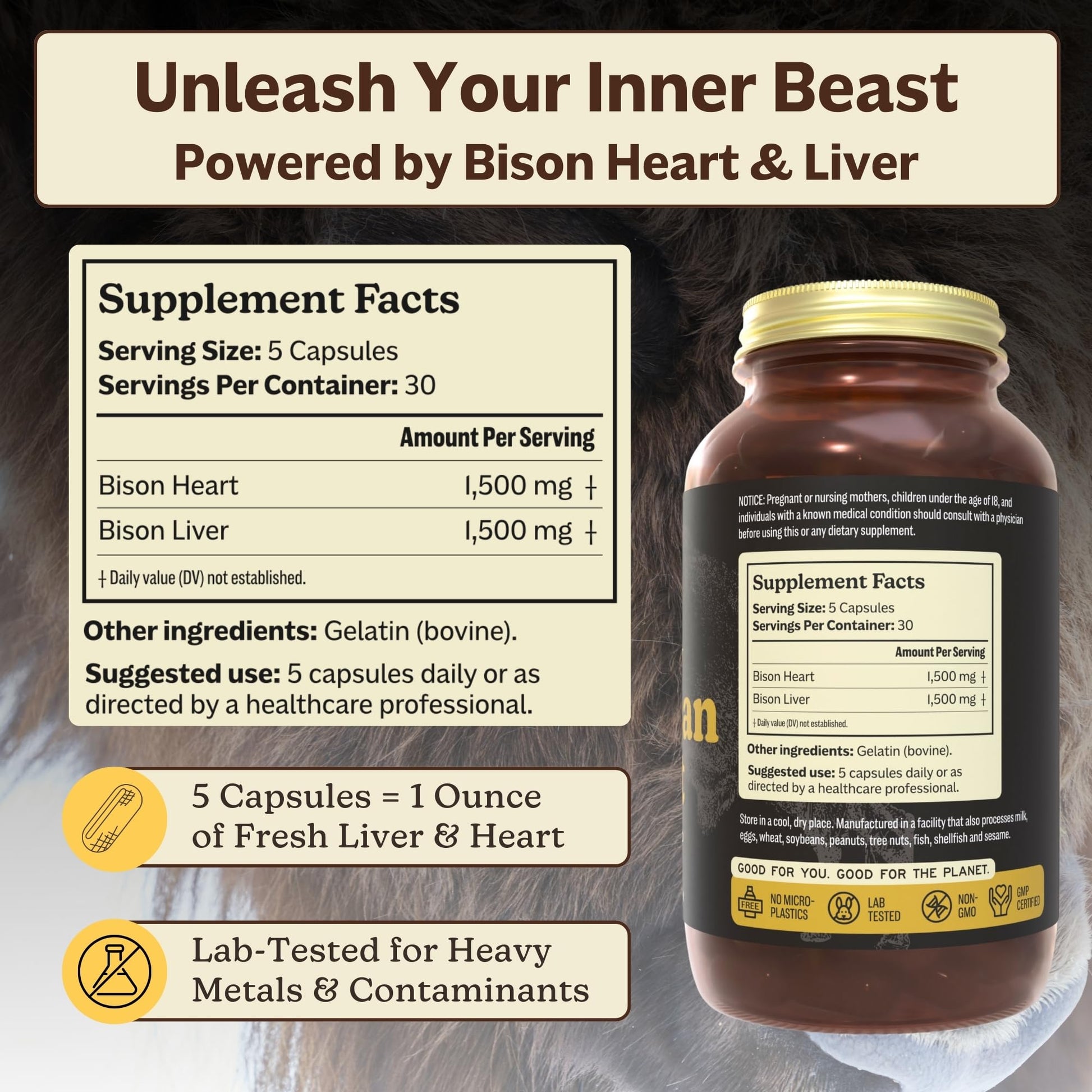 MK Supplements American Beast | Bison Liver & Heart Capsules | ~49x More CoQ10 Than Beef Liver | Regeneratively Raised Bison | 150 Capsules MK Supplements uk supplements