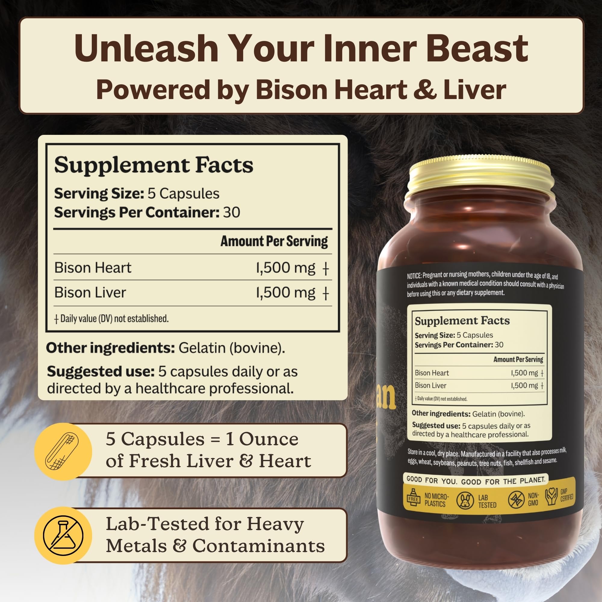 MK Supplements American Beast | Bison Liver & Heart Capsules | ~49x More CoQ10 Than Beef Liver | Regeneratively Raised Bison | 150 Capsules MK Supplements uk supplements