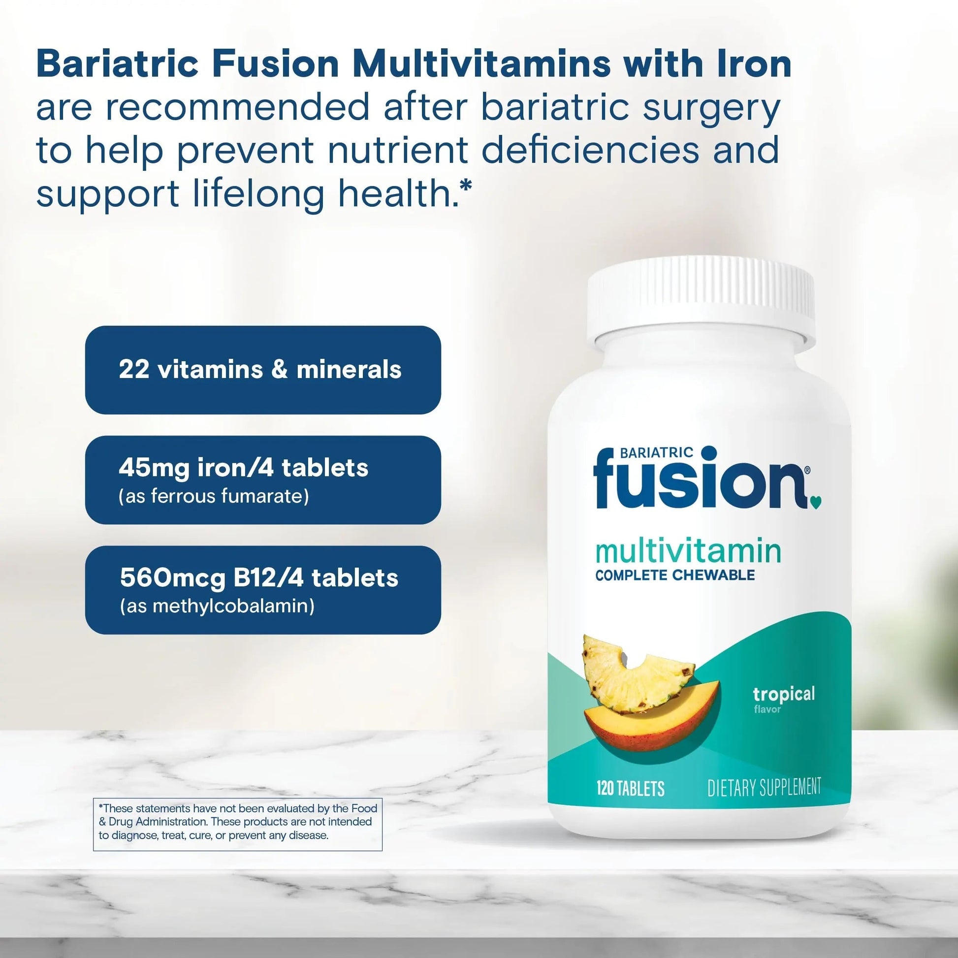 Bariatric Fusion Bariatric Multivitamin with Iron Complete Chewable | Tropical Flavor | Post Bariatric Vitamins Bariatric Fusion uk supplements